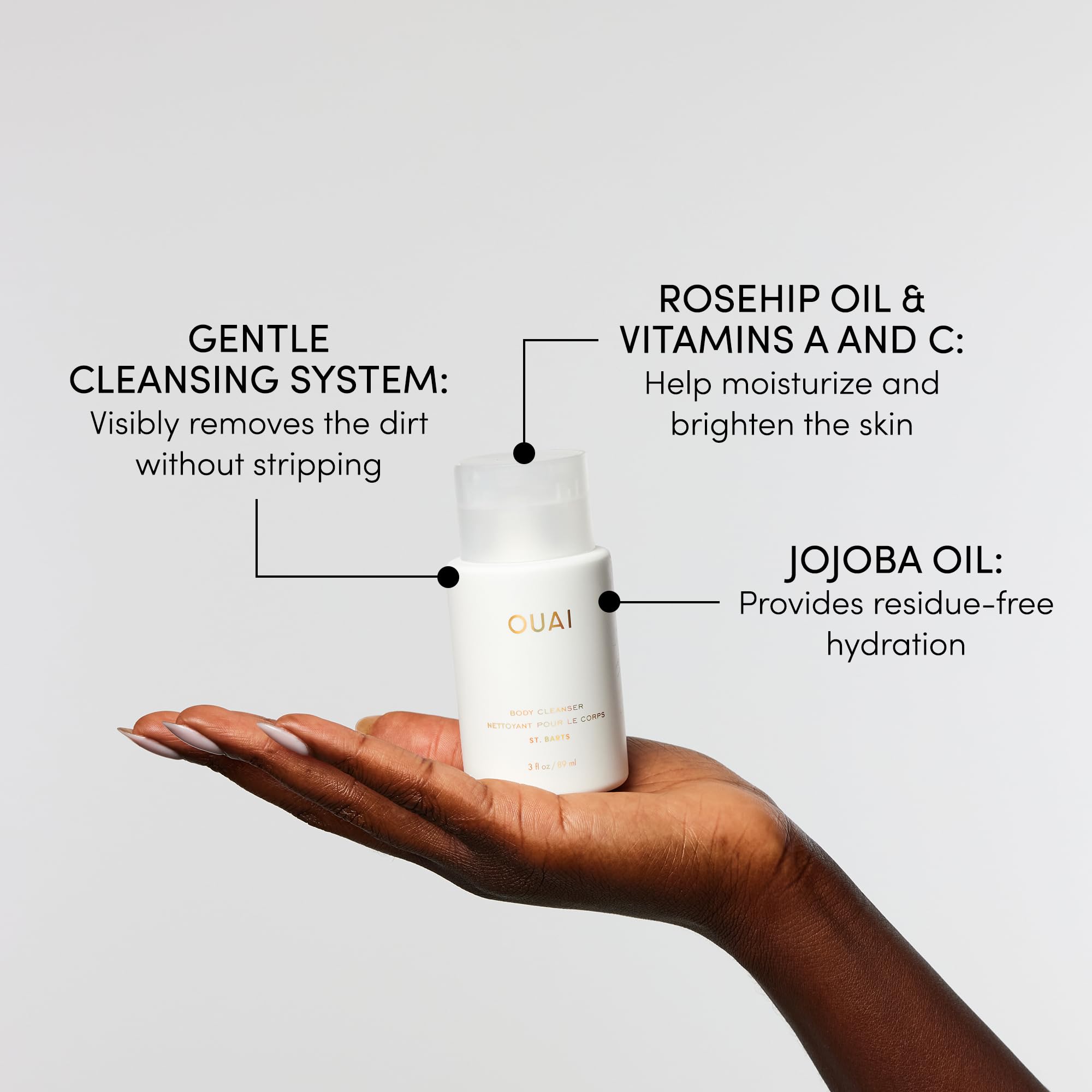 OUAI Body Cleanser, St. Barts - Foaming Body Wash with Jojoba Oil and Rosehip Oil to Hydrate, Nurture, Balance and Soften Skin - Paraben, Phthalate and Sulfate Free Skin Care Products (10 Fl Oz)