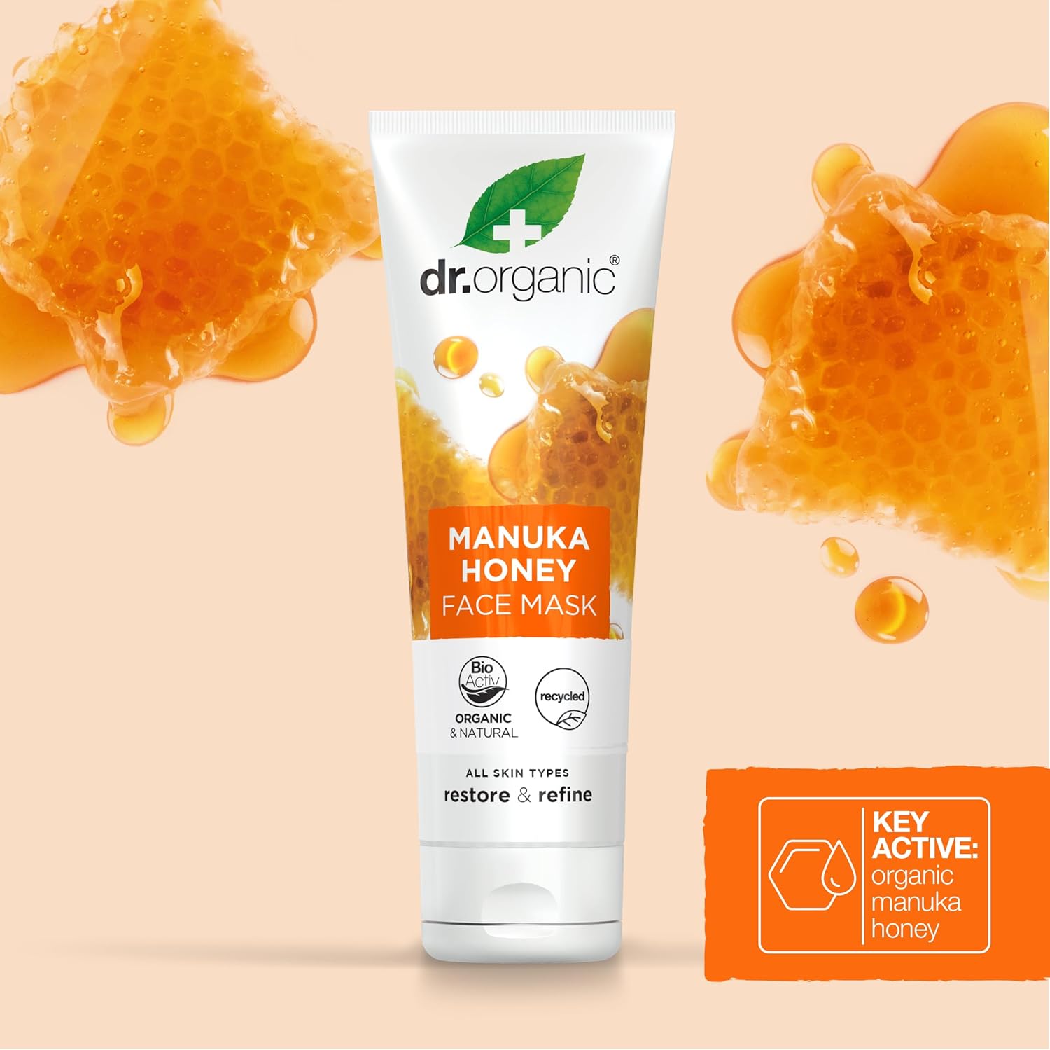 Dr Organic Manuka Honey Face Mask, Nourising, Dry Skin, Mens, Womens, Natural, Vegetarian, Cruelty-Free, Paraben & SLS-Free, Recycled & Recyclable, Organic, 125ml, Packaging May Vary