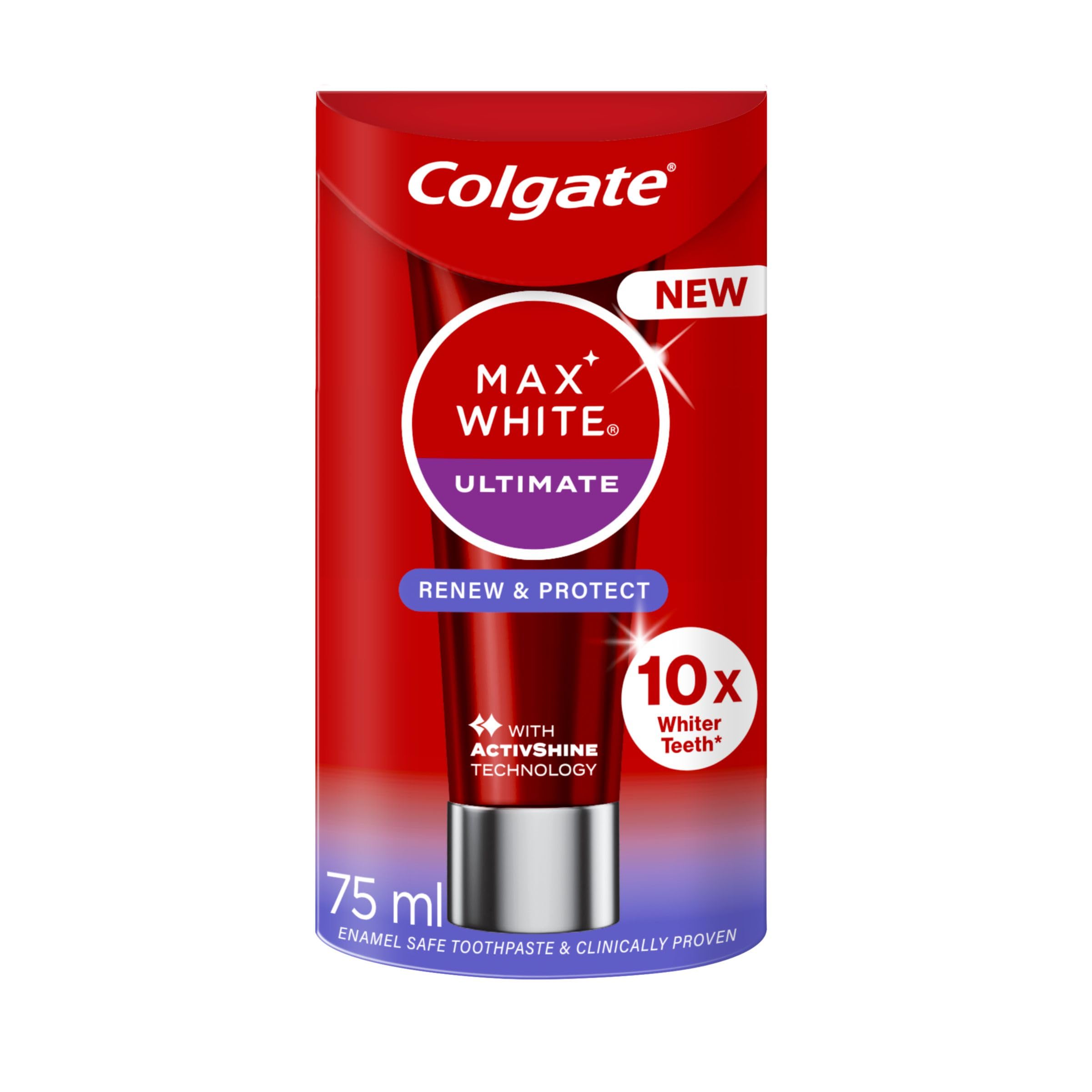 Colgate Max White Ultimate Radiance Whitening Toothpaste 75ml - 10X Whiter Teeth* - Instant Teeth Whitening Toothpaste^ - Deeply* Whitens - Helps Prevent Future Stains - Enamel Safe for Daily Use