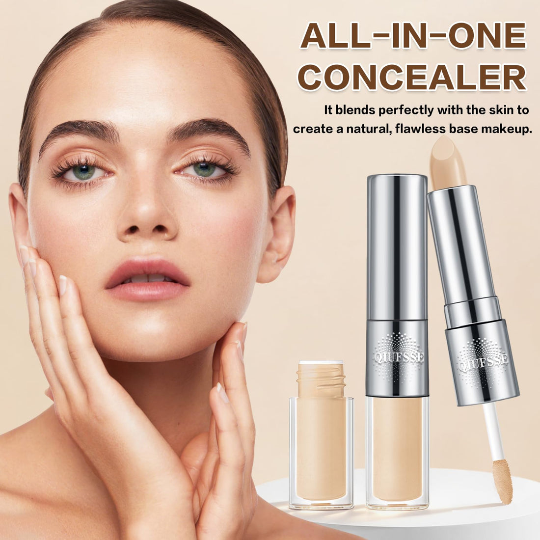 Under Eye Corrector for Dark Circles and Wrinkles,Double-ended Cream Concealer Stick & Liquid Concealer for Older Women,Hydrating,Long-lasting Wear,Concealers & Neutralizing Makeup（02 Beige） Halalzen