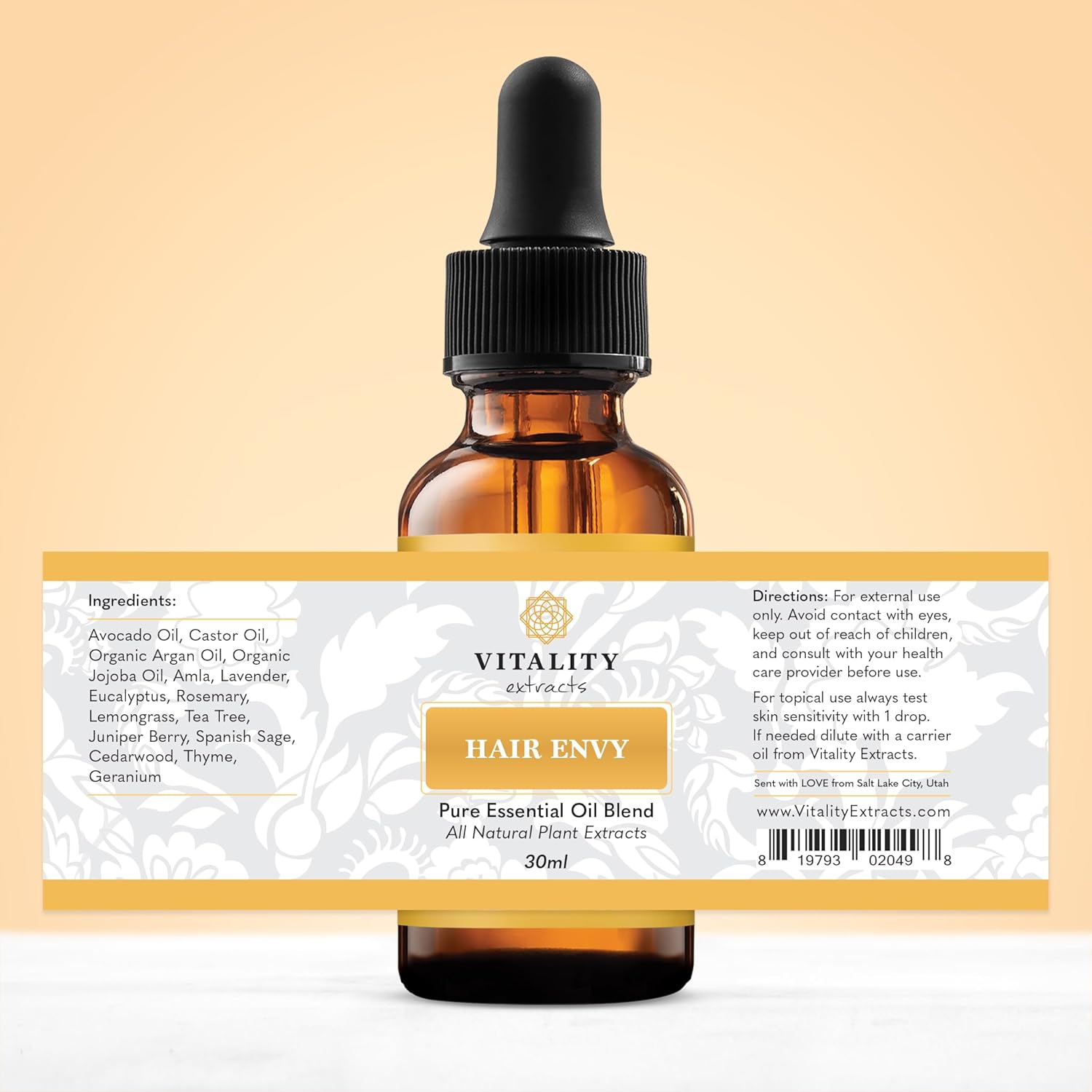 Vitality Extracts Hair Envy - Sérum naturel pour la pousse des cheveux - Huiles essentielles 100 % pures, 15 extraits de plantes, sans produits de synthèse, sans parabènes - Fortifie les cheveux, minimise la casse, stimule les follicules