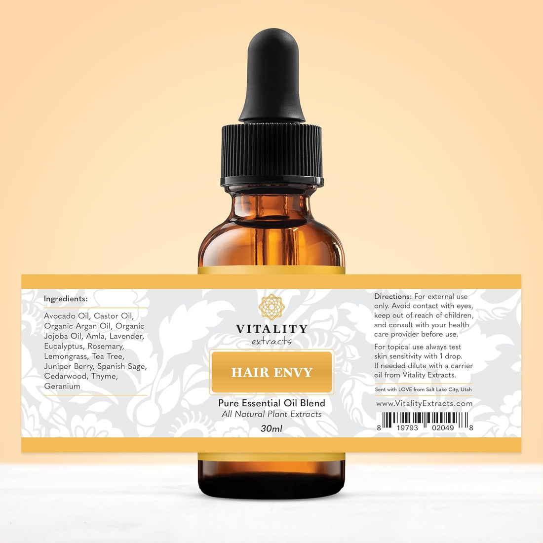 Vitality Extracts Hair Envy - Sérum naturel pour la pousse des cheveux - Huiles essentielles 100 % pures, 15 extraits de plantes, sans produits de synthèse, sans parabènes - Fortifie les cheveux, minimise la casse, stimule les follicules