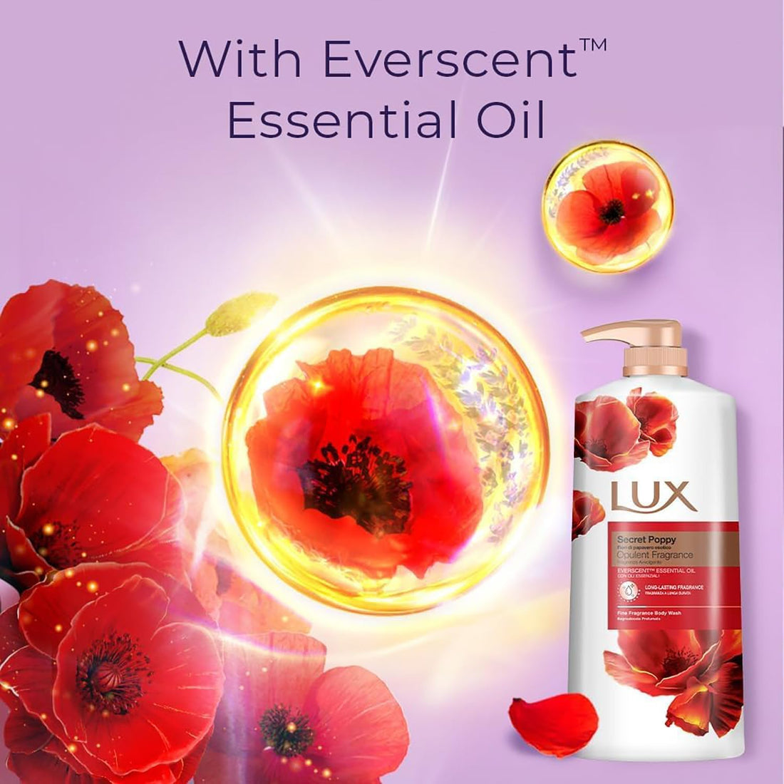 LUX Charming Peony Body Wash with Orange Oil - Men's & Women's Aromatic, Long-Lasting Fine Fragrance Shower Gel, Nourishing Body Cleanser, Aromatic Fragrance Bath Soap - Pack of 1, 1L