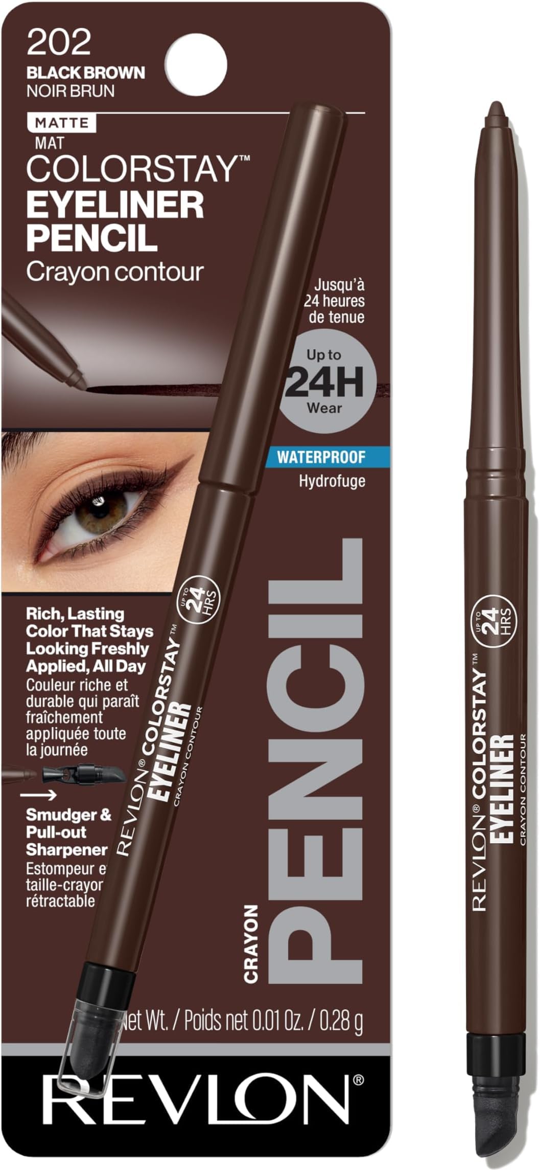 Revlon ColorStay Pencil Waterproof Eyeliner, Smudge-Proof, Eye Makeup with Built-In Sharpener, 201 Black, 2 pack