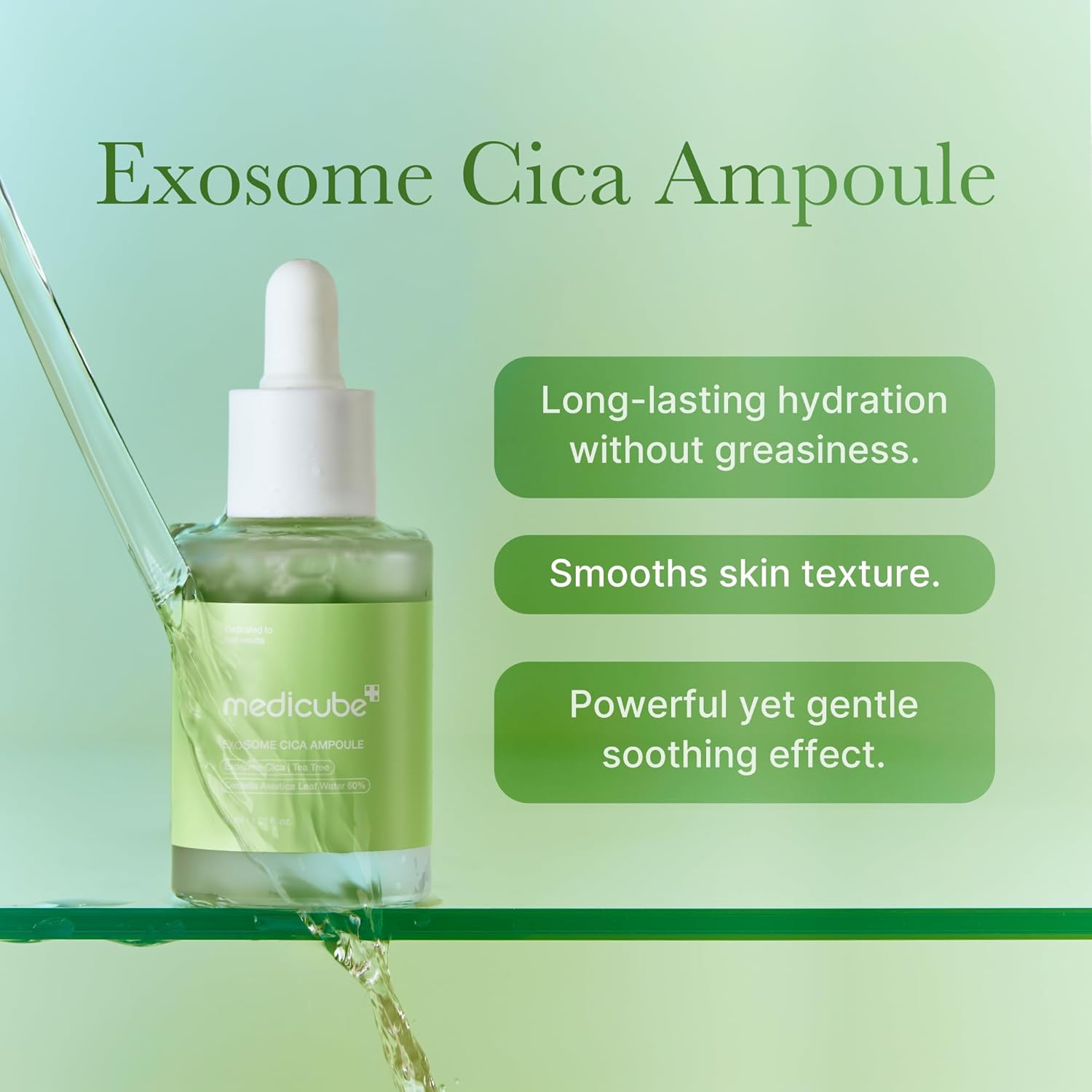 medicube Exosome Cica Tea Tree Ampoule for Sensitive Skin with Centella Asiatica - Helps Reduce Redness and Breakouts | Low-Irritating, Moisturizing & Soothing Serum | Korean Skincare | 30ml