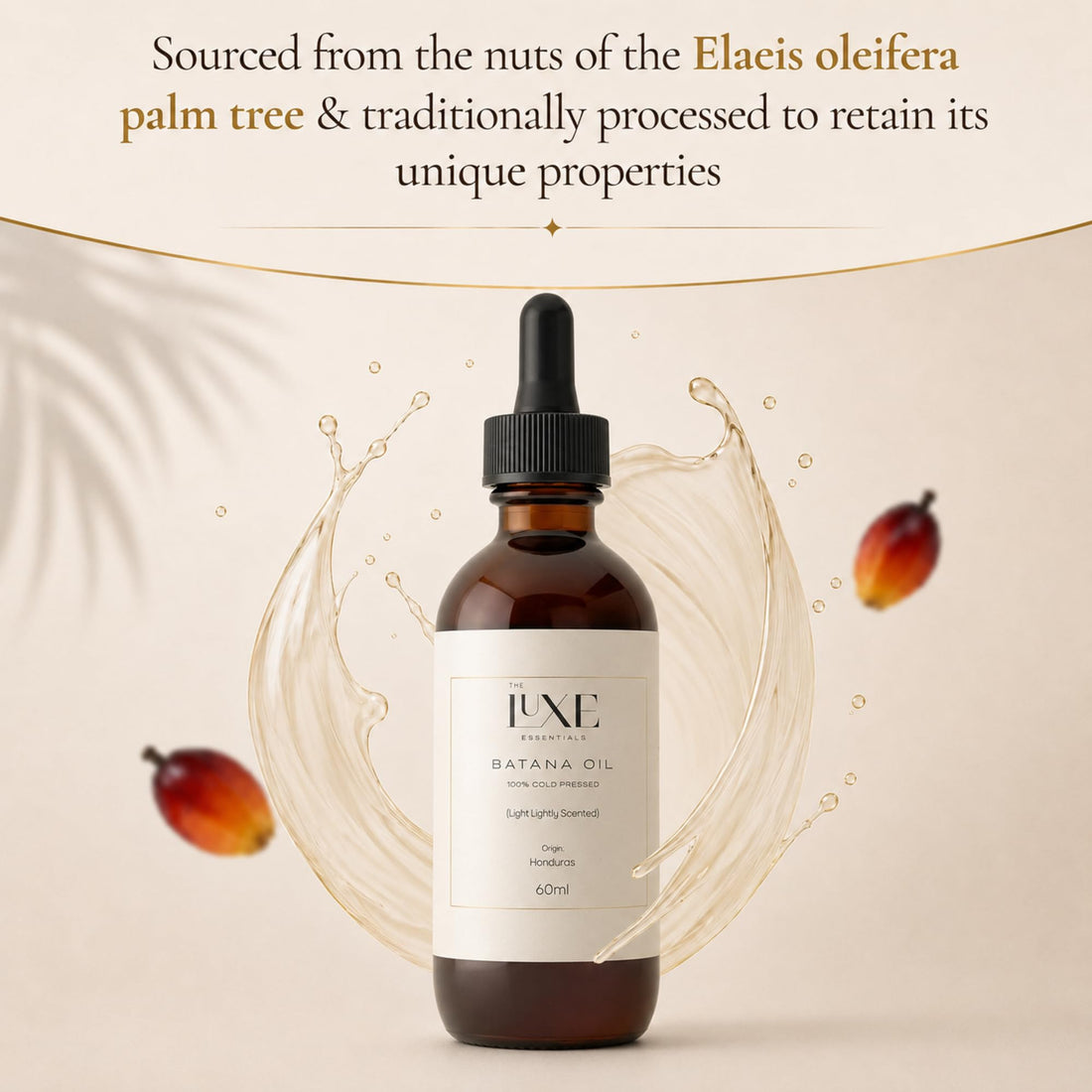 Cold Pressed Batana Oil for Hair Growth | Pure & Unrefined Natural Hair Oil, Beard & Skin Oil | Lightweight, Fast-Absorbing Moisturiser | Raw, Organic & Ethically Sourced (60 ML, Light Scented)