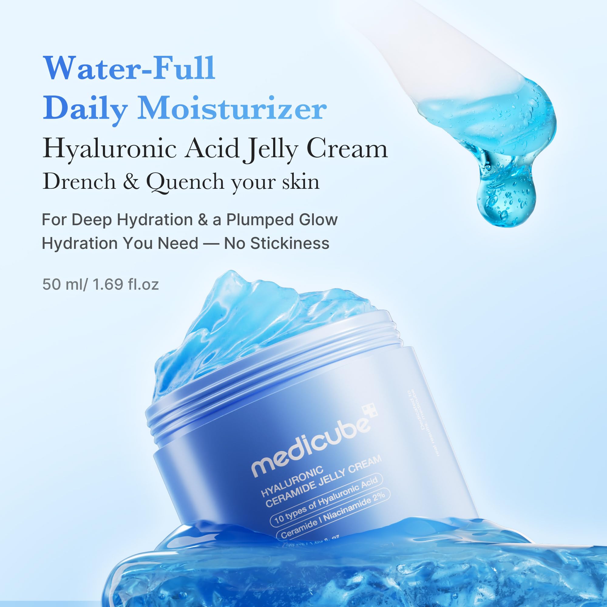 medicube Jelly Cream with Hyaluronic Acid | Daily Moisturizer for All Skin Types | Long-lasting Hydration with Hyaluronic Acid, Ceramides, Multi Peptides | Supports Skin's Natural Barrier | 1.69 fl.oz Halalzen