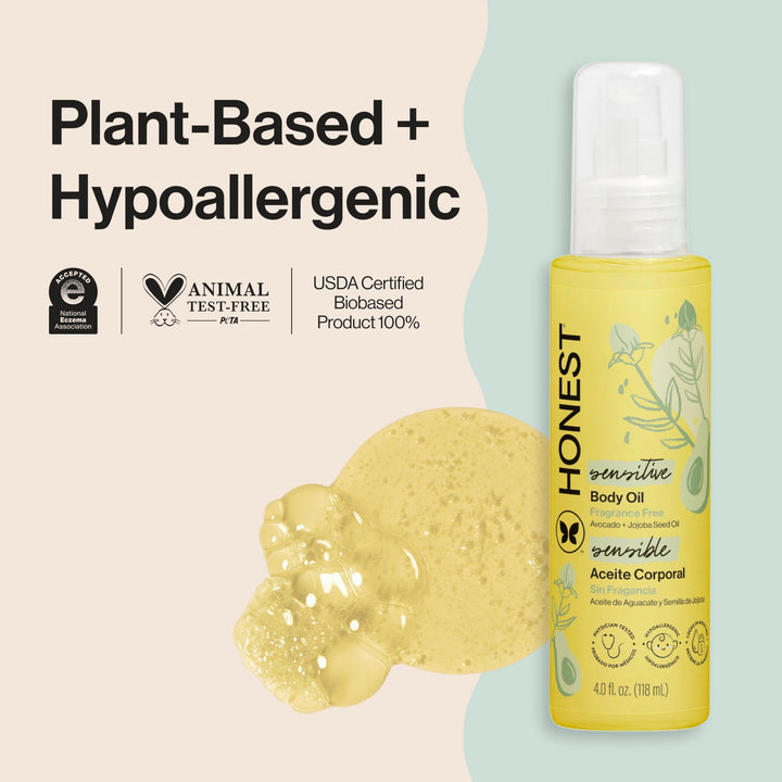 The Honest Company Fragrance-Free Moisturizing Body Oil, Nourish Soothe Baby's Skin, Plant-Based, Hypoallergenic Vegan, 4.0 fl oz Halalzen