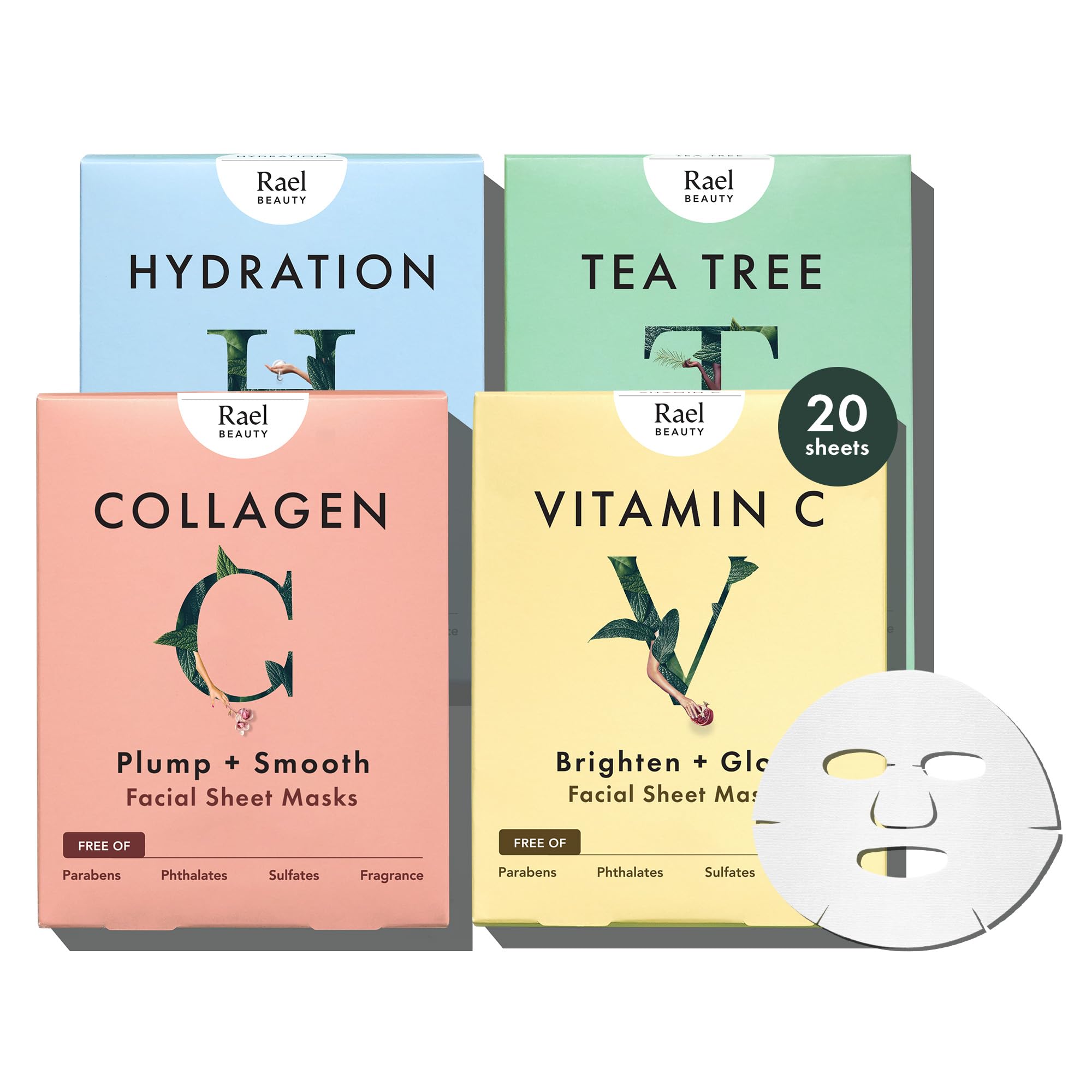 Rael Face Mask Skin Care, Collagen Face Masks - Bamboo Facial Sheet Mask, Korean Skincare, with Collagen Essence and Fruit Extracts, Nourishing and Moisturizing, All Skin Types (Collagen, 5 Sheets) Halalzen