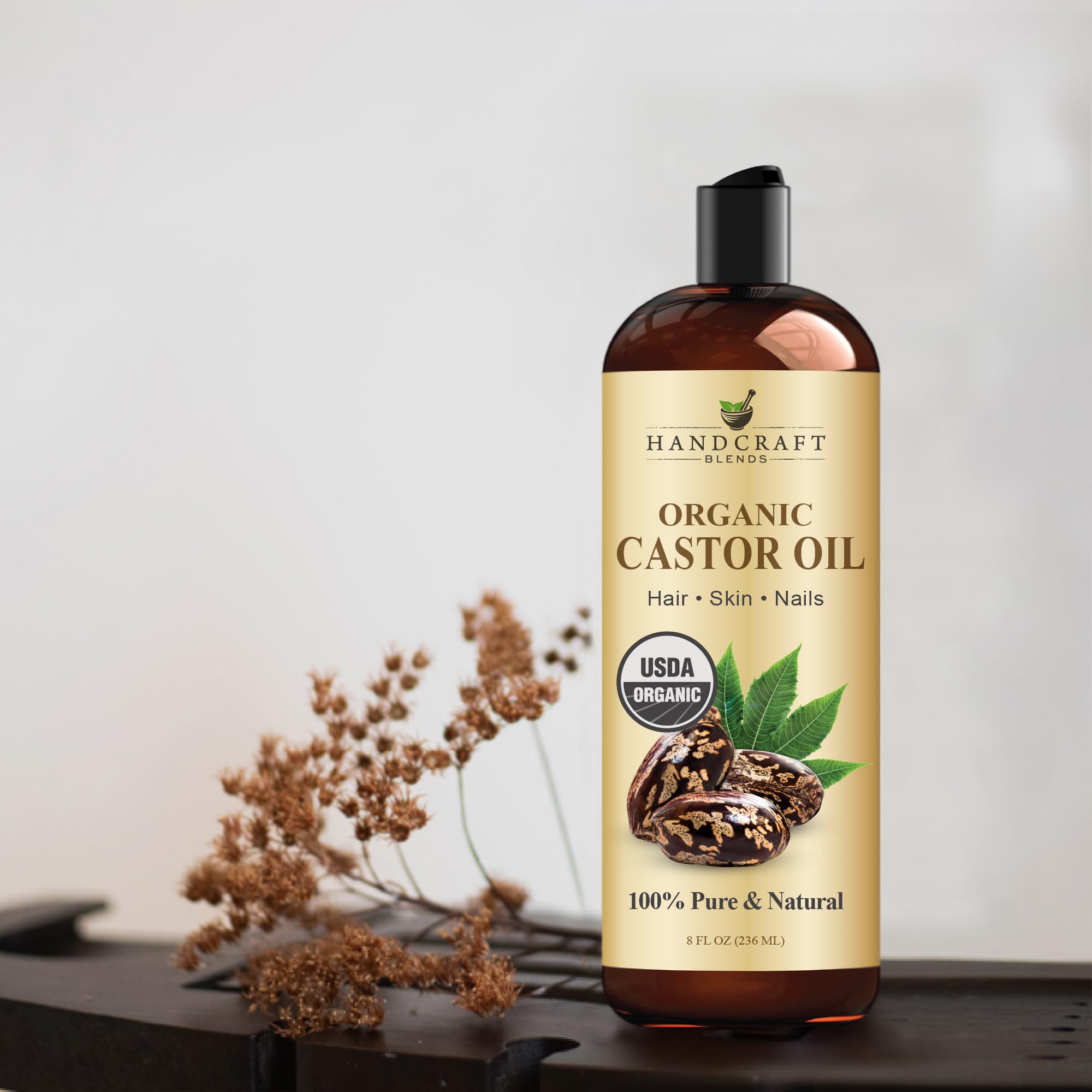 Handcraft Blends Huile de Ricin et Huile de Romarin 236 ml | 100% Pure et Naturelle | Huile Support de Qualité Supérieure | Cheveux, Cils et Sourcils | Cheveux et Corps