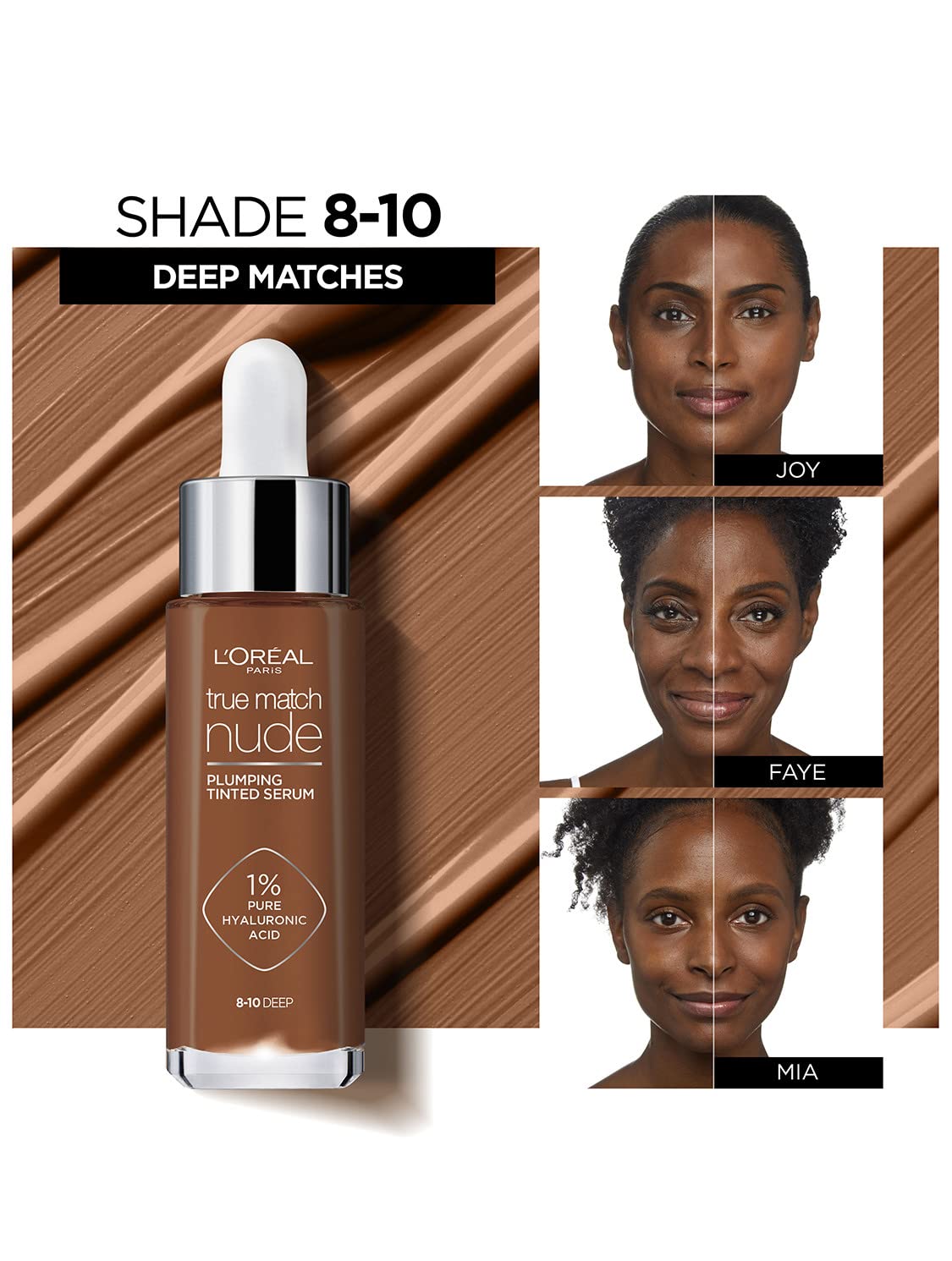 L'Oréal Paris Nude Tinted Serum for Face, Plumping and Hydrating Face Makeup, 1 Percent Pure Hyaluronic Acid, Nude Foundation to Cover, Replumps and Hydrates Skin in One Hour, Shade 4-5 Medium Halalzen