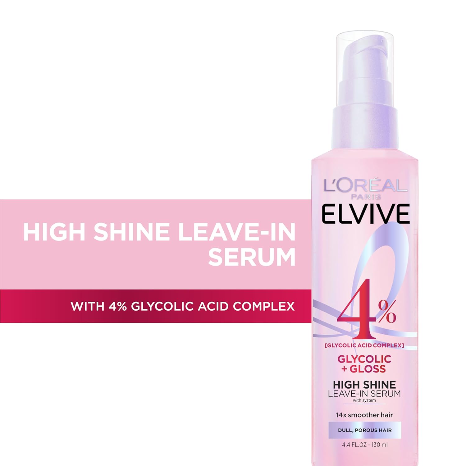 L'Oreal Paris Elvive Glycolic + Gloss High Shine Leave-In Hair Serum, Smooths Dull, Porous Hair Into High-Shine, Glossy Hair, 4.4 Fl Oz Halalzen