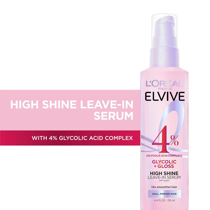 L'Oreal Paris Elvive Glycolic + Gloss High Shine Leave-In Hair Serum, Smooths Dull, Porous Hair Into High-Shine, Glossy Hair, 4.4 Fl Oz Halalzen
