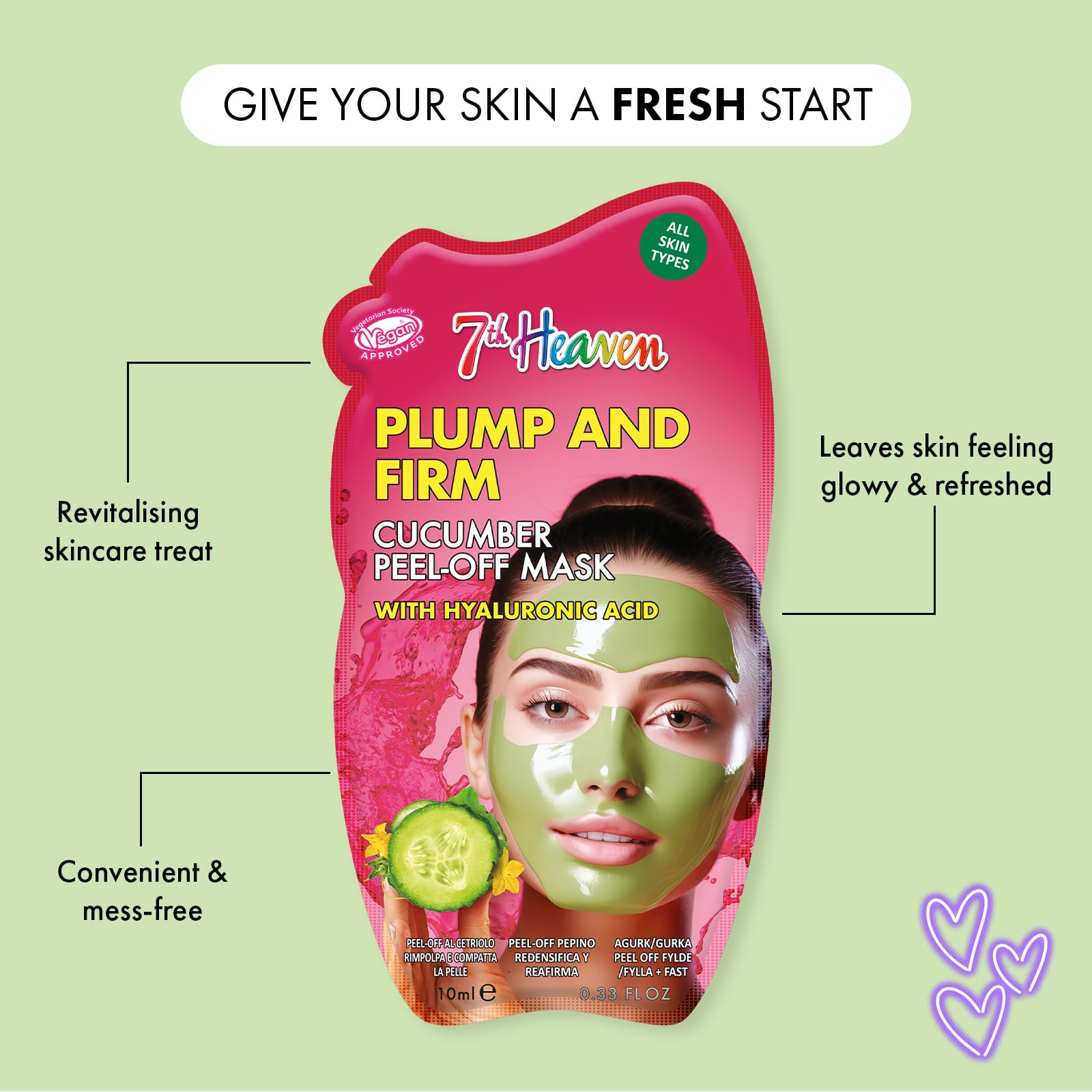 7th Heaven Cucumber Peel Off Face Mask with Hyaluronic Acid - Plump and Firm - All Skin Types