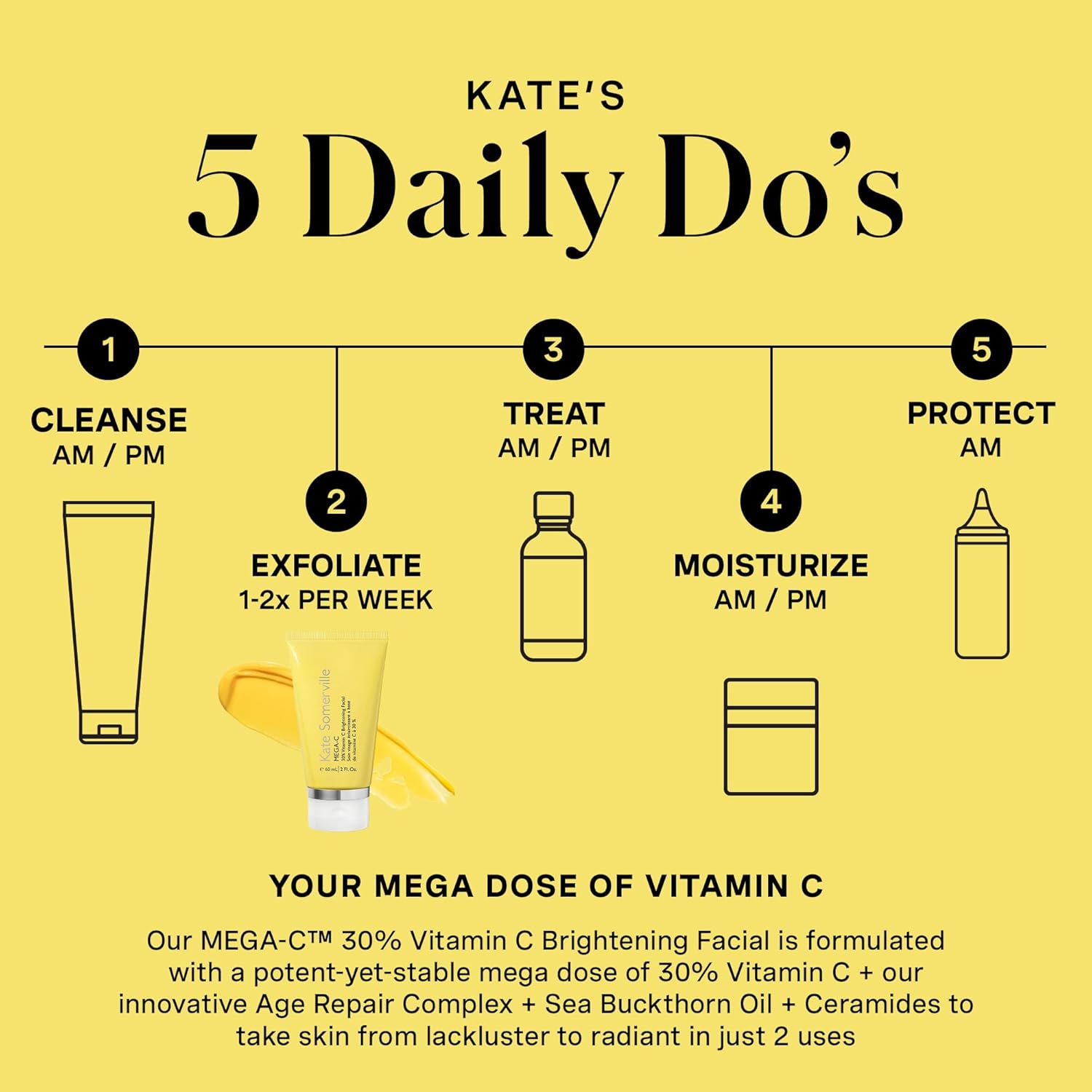 Kate Somerville Mega-C 30% Vitamin C Brightening Facial Mask – Clinic-Grade Treatment to Brighten, Even Skin Tone & Firm, 2 Fl Oz Halalzen