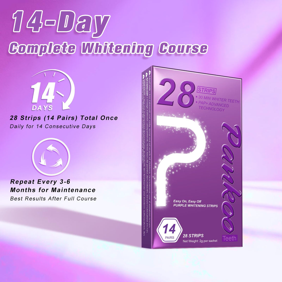 Purple Teeth Whitening Strips 14 Treatments, Helps Remove Surface Stains - Coffee & Wine Stains, Supports Enamel Care, No Sensitivity, No Slip, 28 Strips,Teeth Whitening Gel