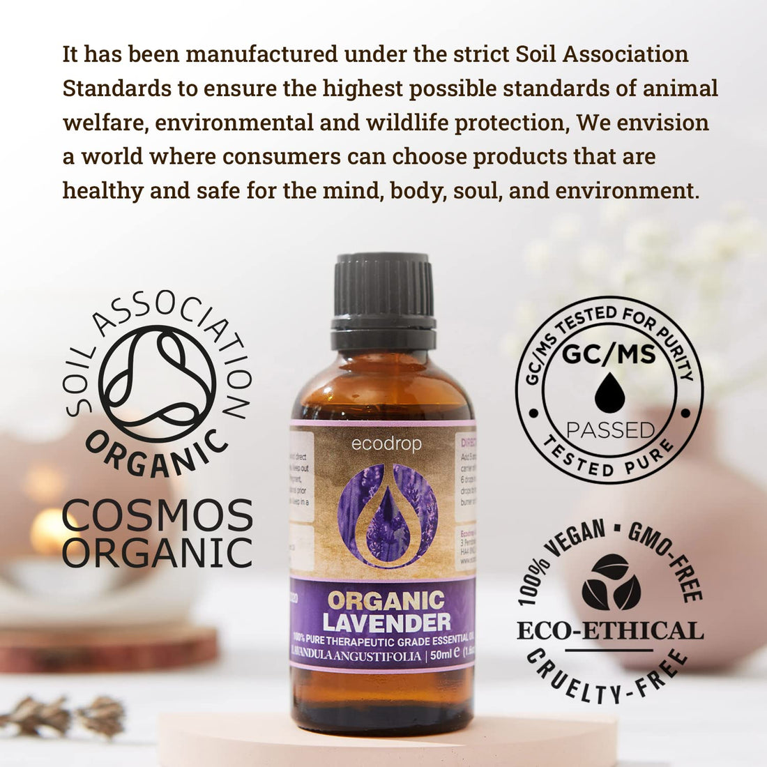 Ecodrop Tea Tree Essential Oil, 10 ml | 100% Pure Organic Steam-Distilled | Melaleuca Alternifolia | Aromatherapy, Diffuser, Massage, Bath, Soap & Candle Making | Australian Fresh Aroma