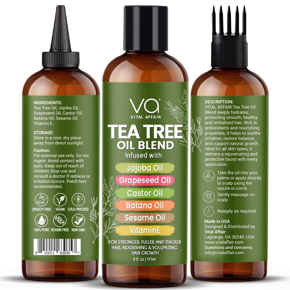 VITAL AFFAIR Blend Of Pure Rosemary Oil For Hair Growth With Castor, Batana, Jojoba Oil-Infused With Biotin & Vitamin E-Blend of Effective Hair Oils for Hair Growth-Strengthening Treatment 6 Fl Oz Halalzen
