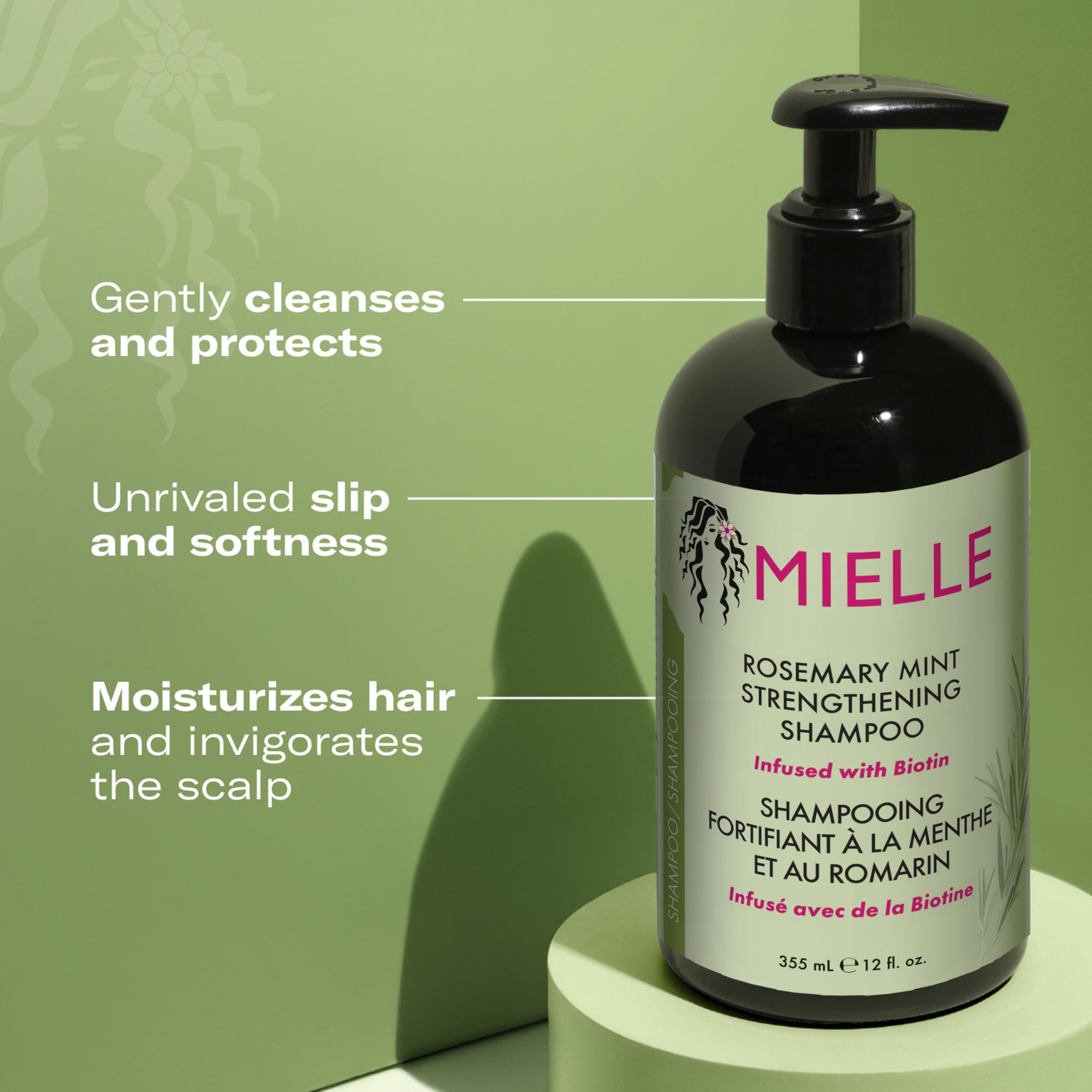Mielle Rosemary Mint Hair Strengthening Biotin Shampoo - Moisturising Hair Shampoo for Women and Men to Gently Cleanse, Repair & Protect Strands, 355 ml (Pack of 1)