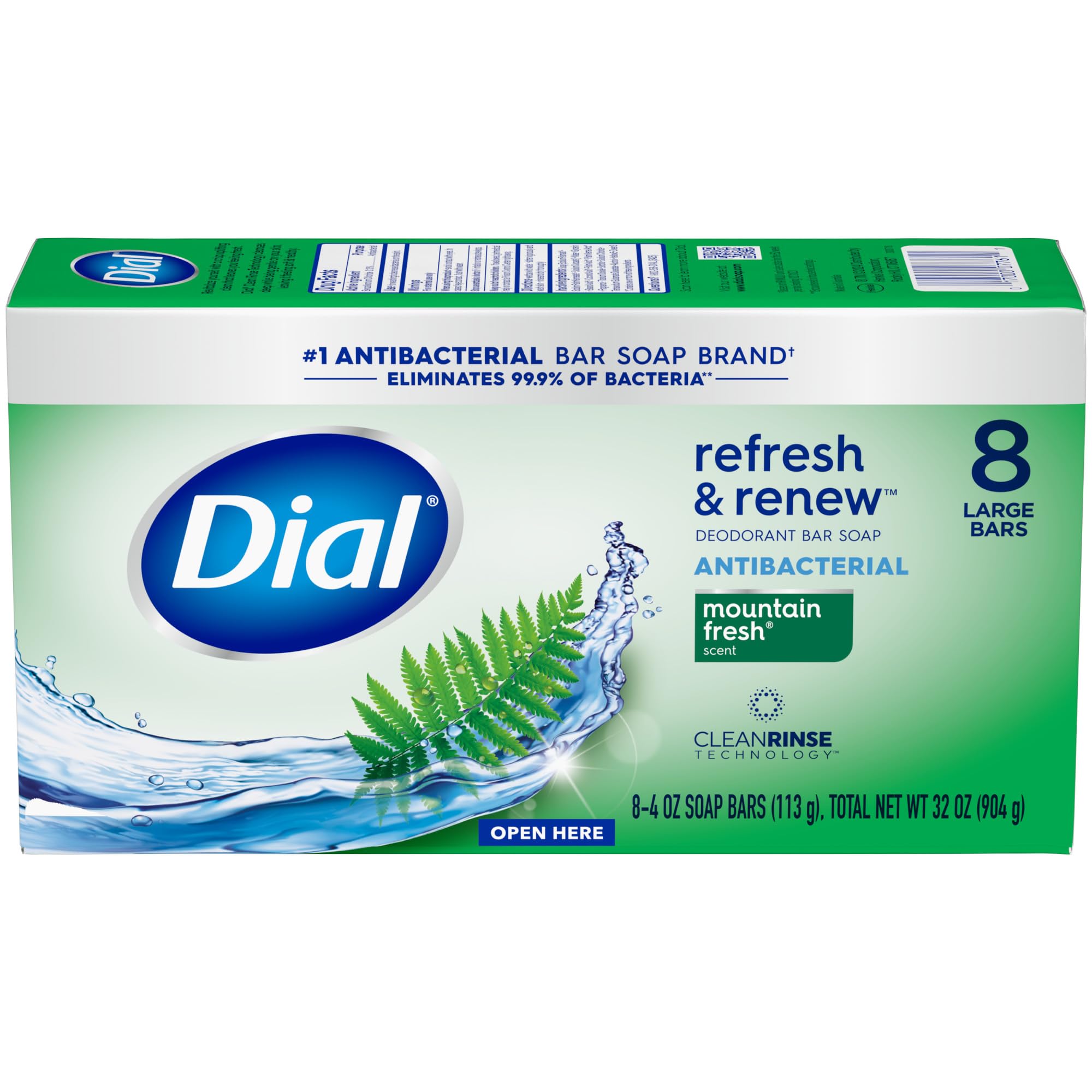 Dial Antibacterial Deodorant Bar Soap, Advanced Clean Gold, 4 Oz, 32 Bars, Round the Clock Odor Protection, Dermatologist Tested, With Clean Rinse Technology