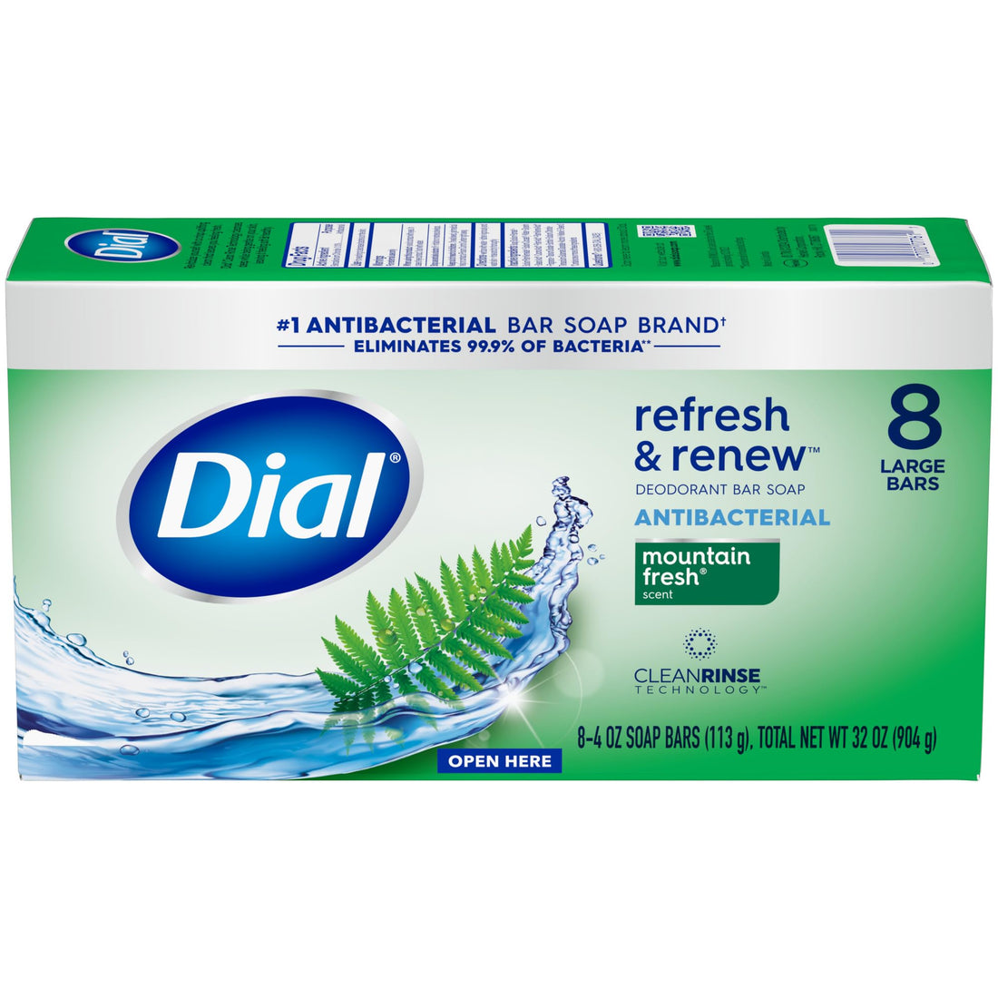 Dial Antibacterial Deodorant Bar Soap, Advanced Clean Gold, 4 Oz, 32 Bars, Round the Clock Odor Protection, Dermatologist Tested, With Clean Rinse Technology