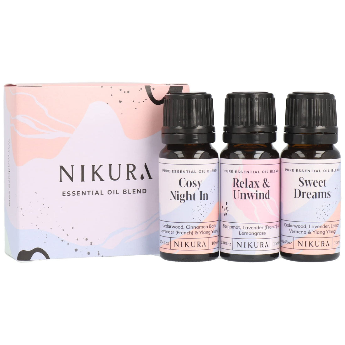 Nikura Essential Oils Blends Gift Set | Calming Essential Oils for Diffusers for Home, Sleep, Wax Melts | Relaxing Aromatherapy Oils | UK Made & Vegan