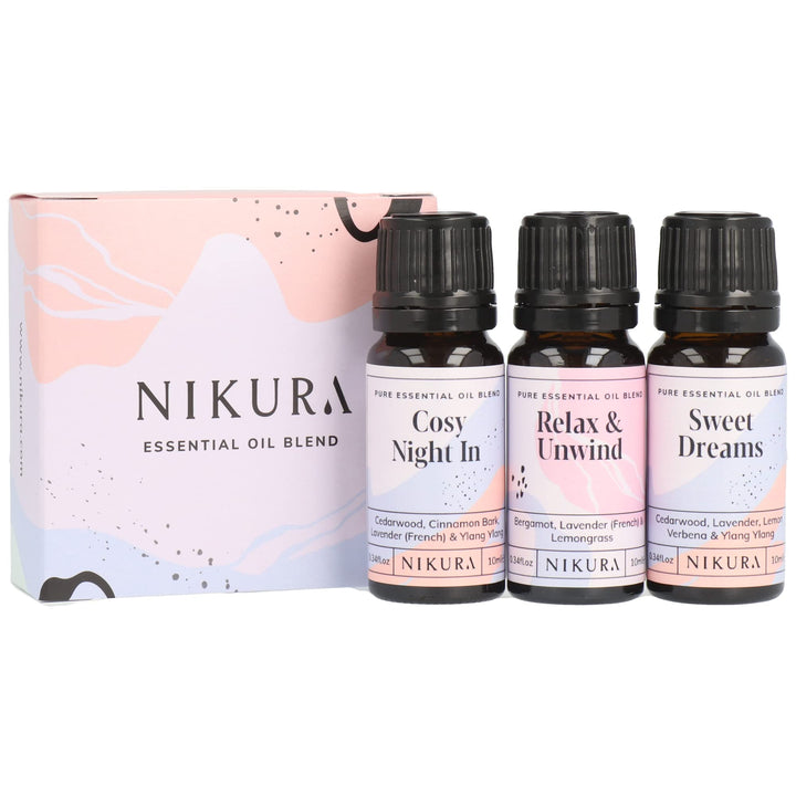 Nikura Essential Oils Blends Gift Set | Calming Essential Oils for Diffusers for Home, Sleep, Wax Melts | Relaxing Aromatherapy Oils | UK Made & Vegan