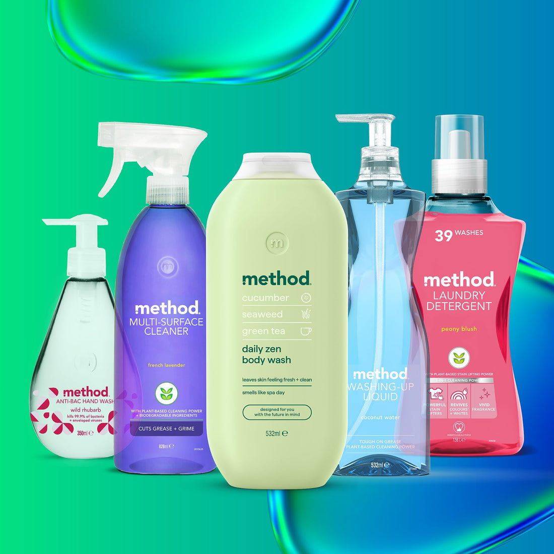 Method Body Wash, Daily Zen, Shower Gel, Vibrant Cucumber, Seaweed and Green Tea Scent, Pack of 1, 532ml
