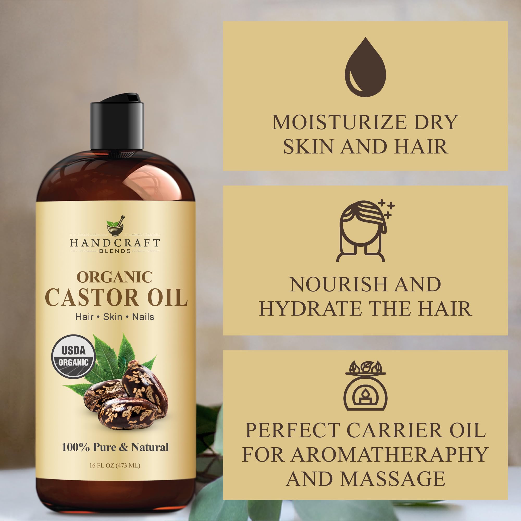 Handcraft Blends Huile de Ricin et Huile de Romarin 236 ml | 100% Pure et Naturelle | Huile Support de Qualité Supérieure | Cheveux, Cils et Sourcils | Cheveux et Corps