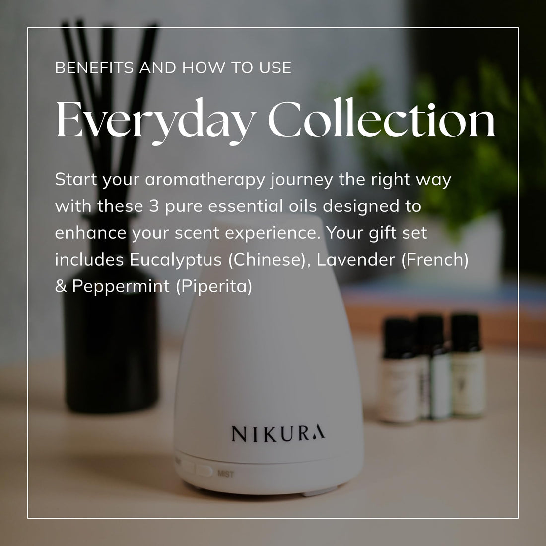 Nikura Essential Oils Blends Gift Set | Calming Essential Oils for Diffusers for Home, Sleep, Wax Melts | Relaxing Aromatherapy Oils | UK Made & Vegan