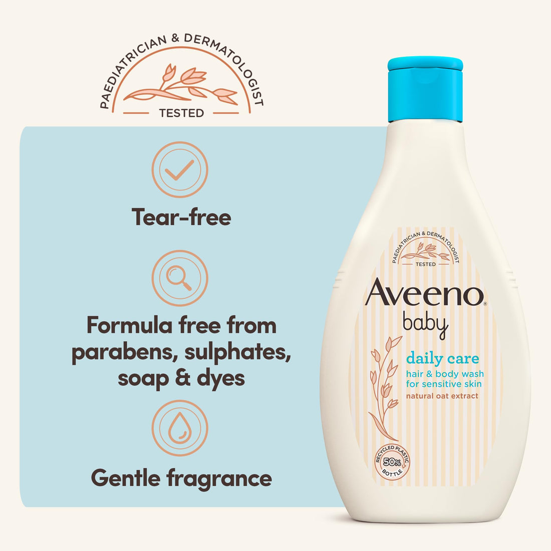 Aveeno Baby Daily Care Hair and Body Wash, 400 ml, Tear-Free with Colloidal Oatmeal