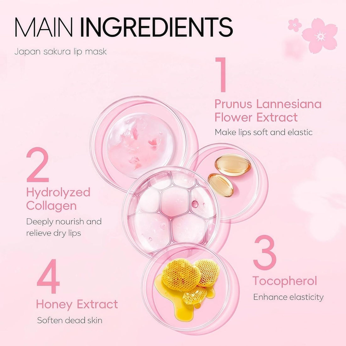 20PCS Sakura Lip Masks, Cherry Blossom Sleeping Lip Mask for Deep Nourishment, Moisturizing & Brightening, Silky Texture, Easy Storage, Lips Care Treatment Halalzen
