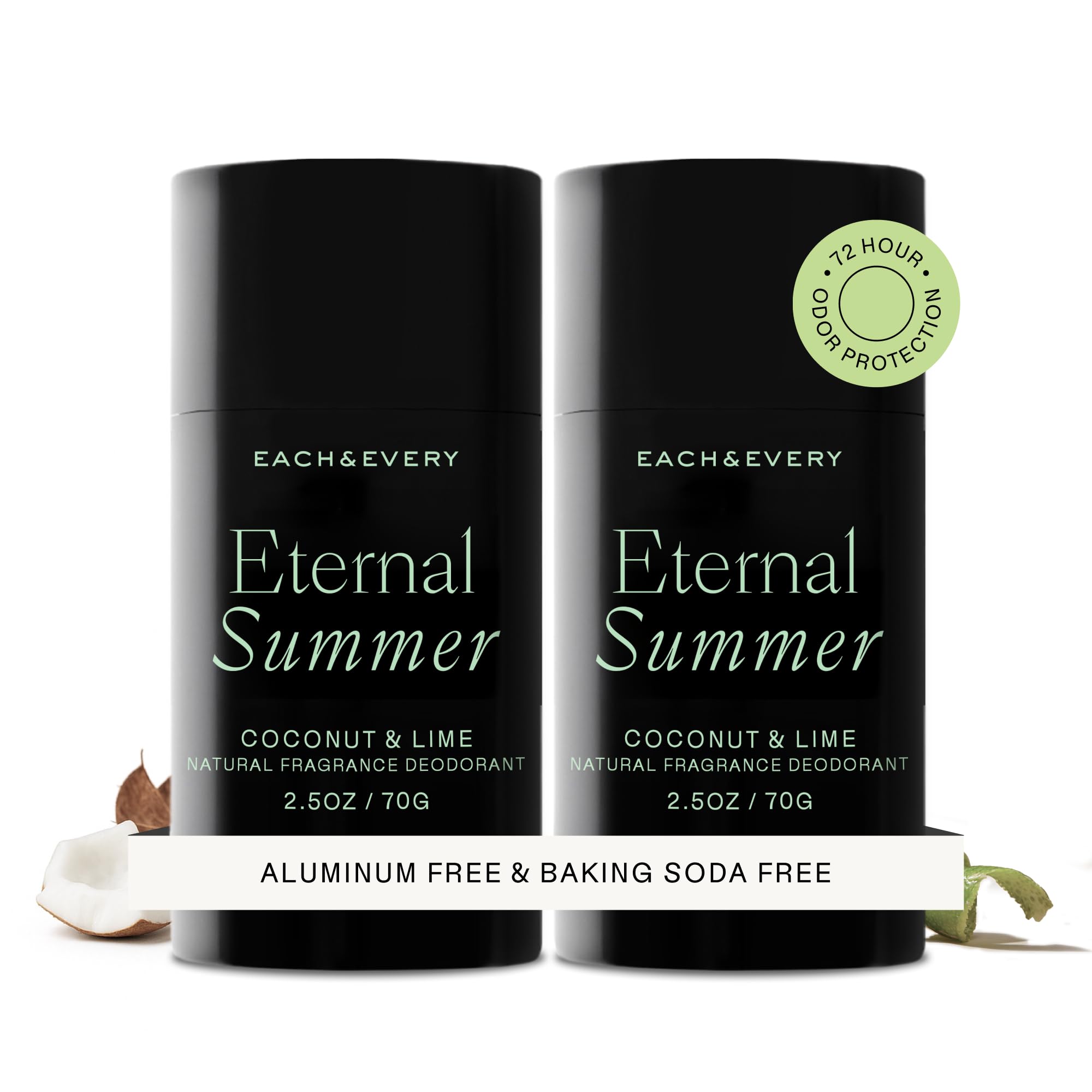 Each & Every Déodorant sans Aluminium pour Femme et Homme, Lavande & Citron - Déodorant Entièrement Naturel pour Peaux Sensibles, Vérifié par l'EWG - Propre, Sans Bicarbonate de Soude, Parfum à Base de Plantes - 70g, Lot de 2