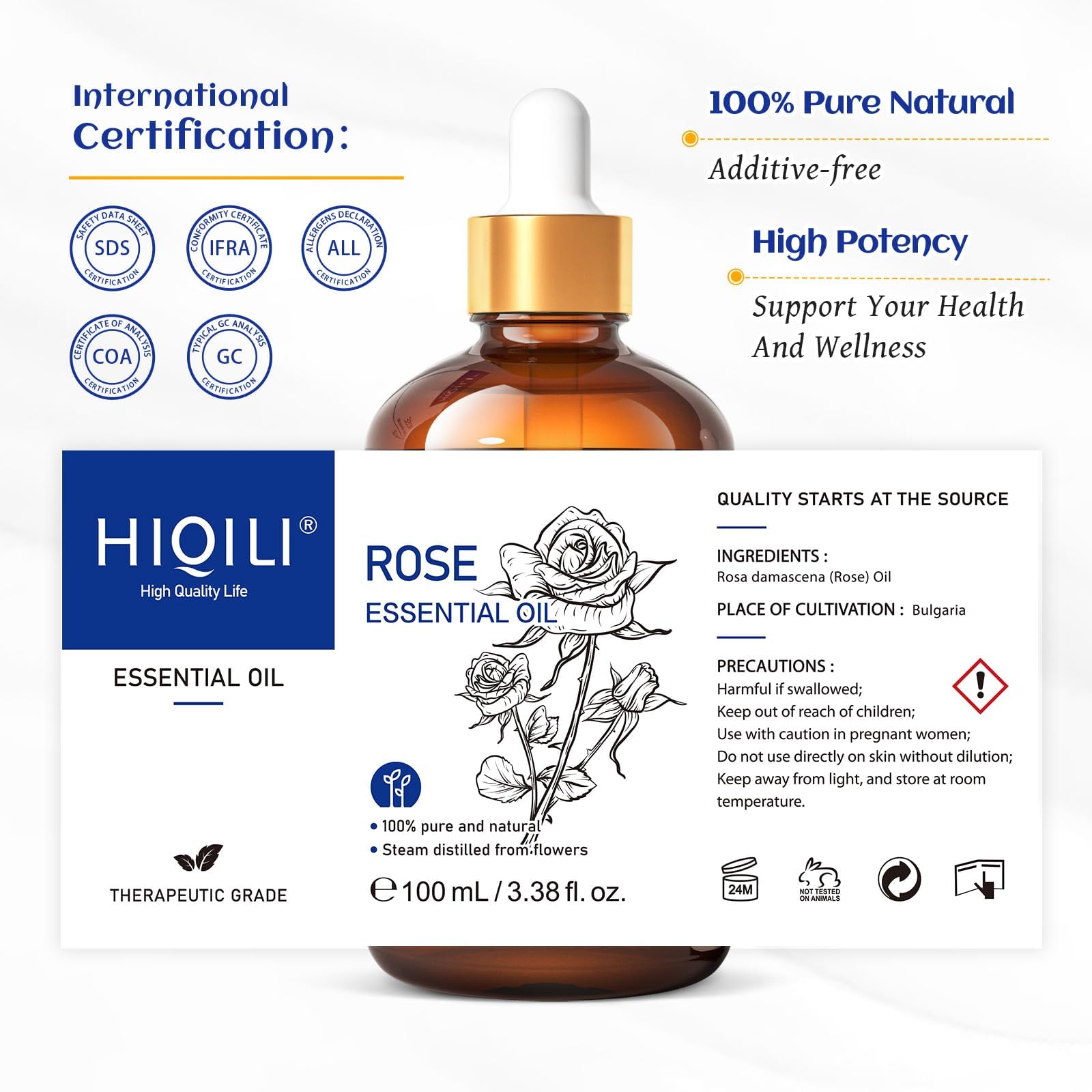 HIQILI 100ml Lavender Essential Oil Pure, 100% Natural Therapeutic Grade for Aromatherapy Diffuser, Skin Care, Hair, Includes Premium Quality Glass Dropper