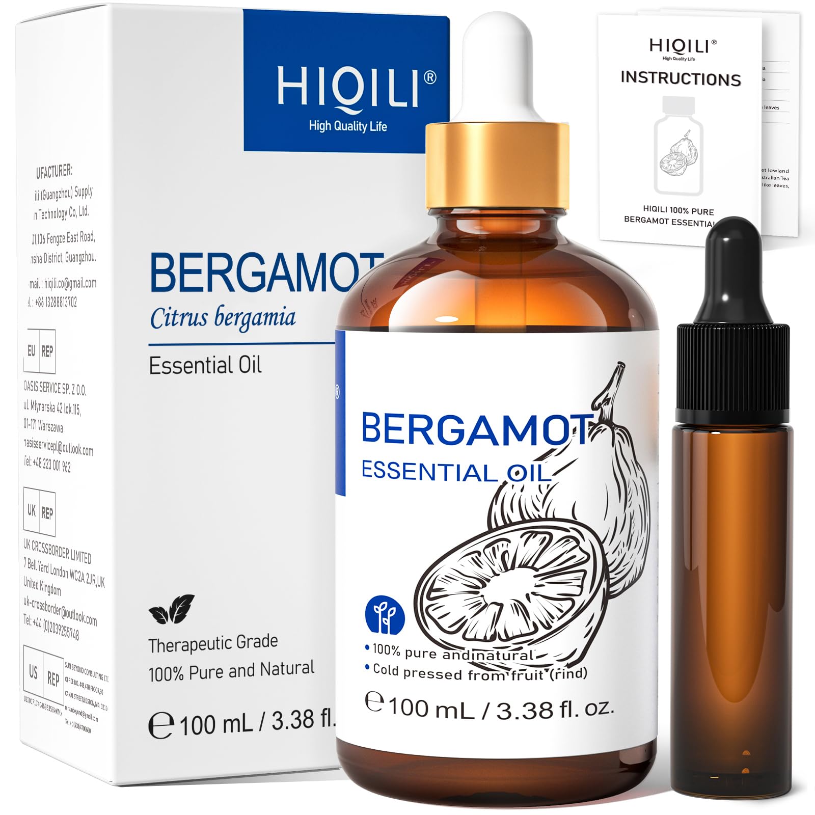 HIQILI 100ml Lavender Essential Oil Pure, 100% Natural Therapeutic Grade for Aromatherapy Diffuser, Skin Care, Hair, Includes Premium Quality Glass Dropper