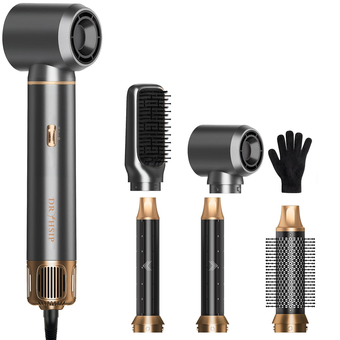 5 in 1 Hot Air Styler, Hair Dryer Brush with Auto Wrap Curlers, 3 Heat Settings, Fast Drying & Volumizing – Includes Curling Barrels & Straightening Comb (Charcoal) Halalzen