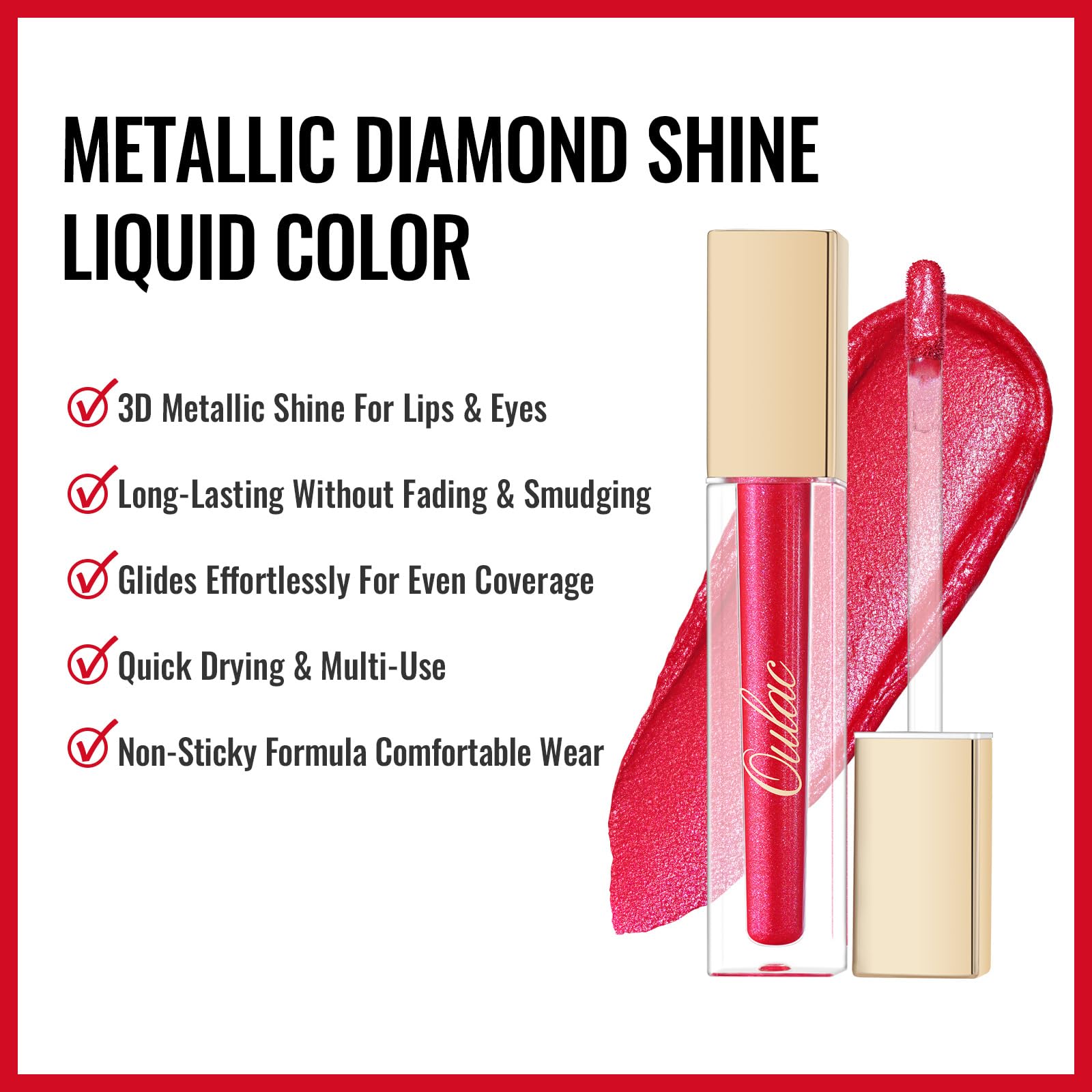 Oulac Metallic Diamond Shine Liquid Lip Gloss - Glitter Glossy for Lip & Eye, Long Lasting 24H + & Waterproof, Lightweight Lip Stain, 3D Metallic Finish, No Transfer, Vegan, 4.5ml,MD05 Loose Control Halalzen