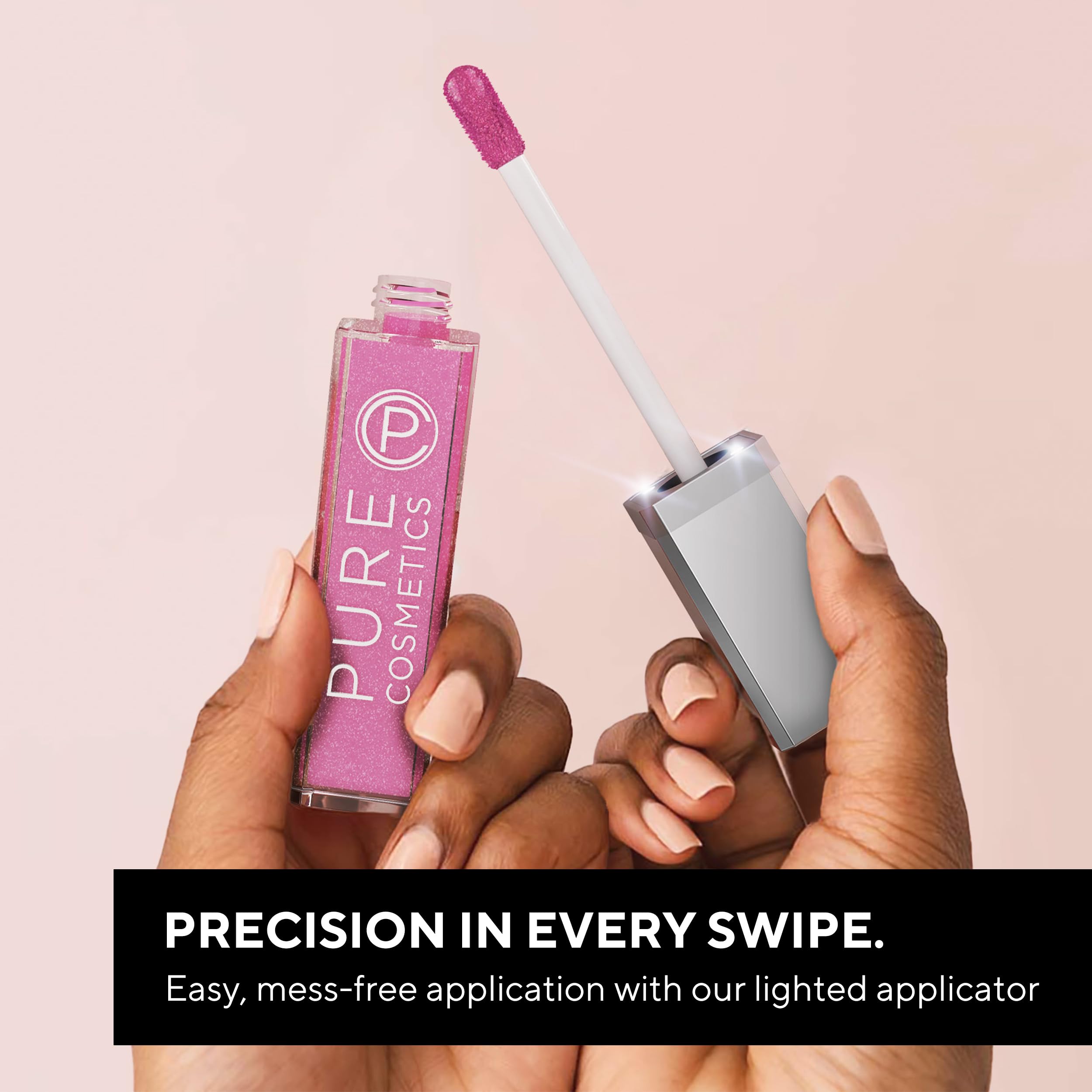 Pure Illumination Light-Up Lip Gloss with LED-Lit Applicator Brush + Side Mirror, Non-Sticky, Moisturizing Hydrating Lip Glosses with Lanolin, Jojoba Oil, & Vitamin E, Wine Berry