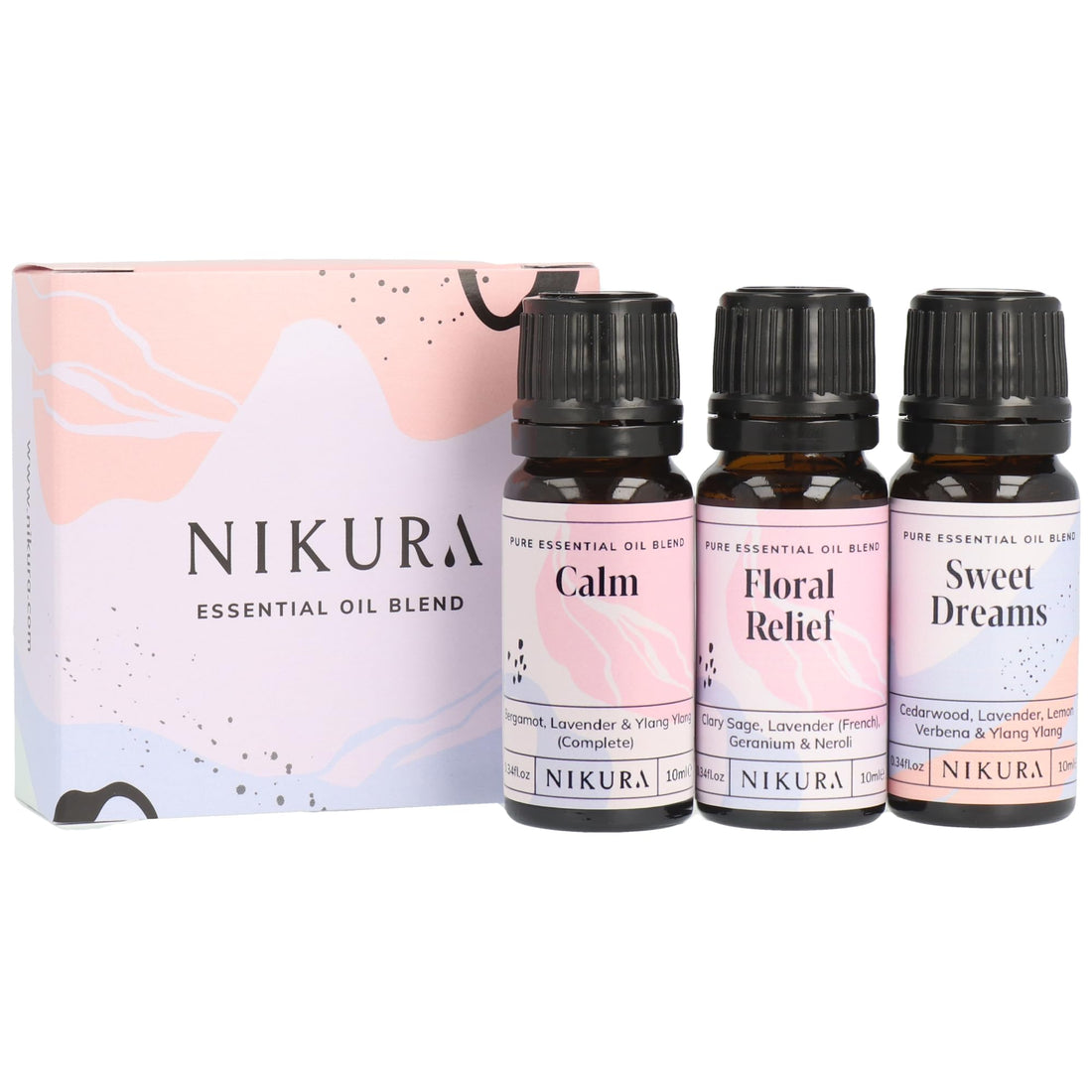 Nikura Essential Oils Blends Gift Set | Calming Essential Oils for Diffusers for Home, Sleep, Wax Melts | Relaxing Aromatherapy Oils | UK Made & Vegan