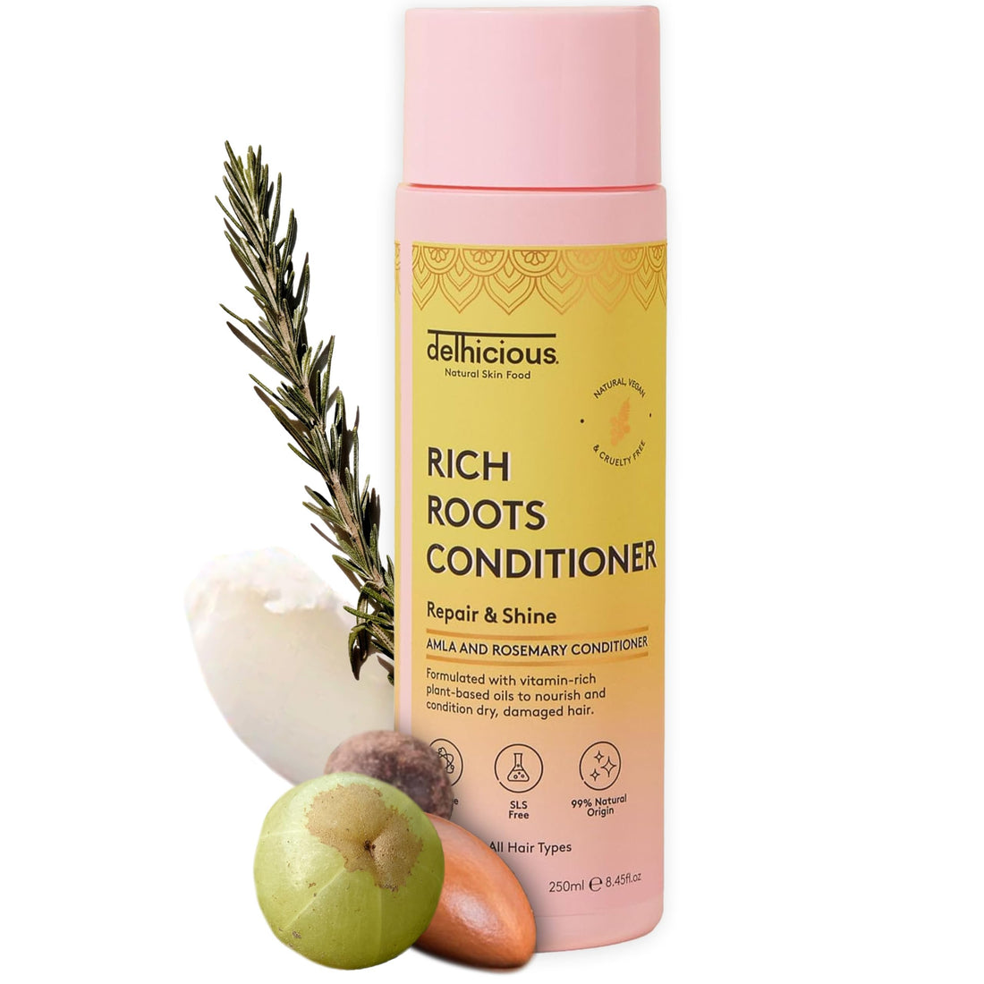 Delhicious Amla Hair Oil & Rosemary Oil Conditioner for Hair Growth - Rich Roots Vegan Conditioner for Thinning Hair, Damaged Hair, Dry Scalp - Shea Butter & Argan Oil - Ayurveda, Sulphate Free, 250ml
