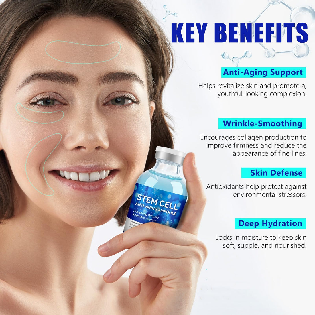 Stem Cell Serum for Face, Stem Cell Anti-Aging Ampoule, Anti Aging Smooth Nourish & Moisturize Skin Serum-1.2 fl.oz(2PCS)