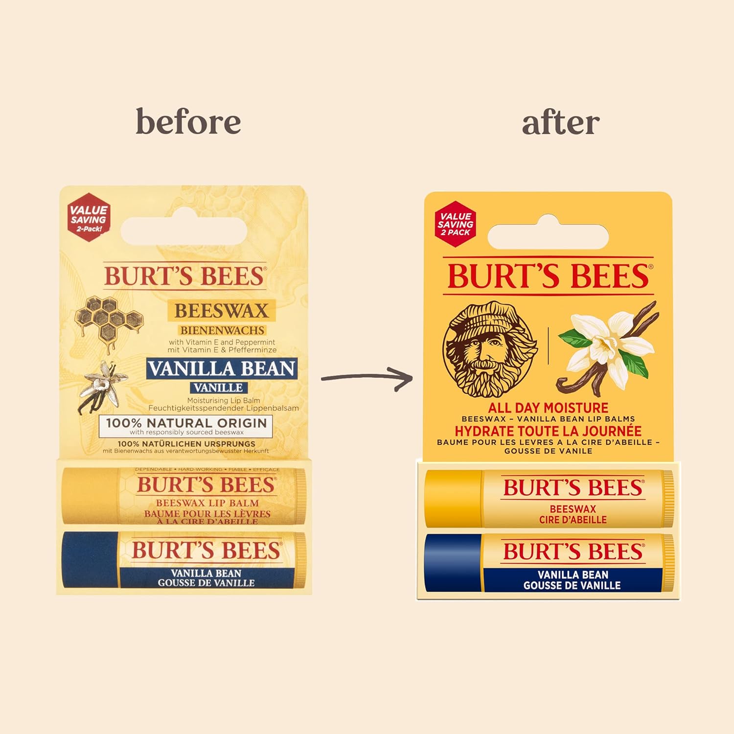 Burt's Bees Lip Balm Duo Pack, Includes Moisturising Beeswax with Peppermint & Vitamin E and Vanilla Bean, 2x4.25g Halalzen