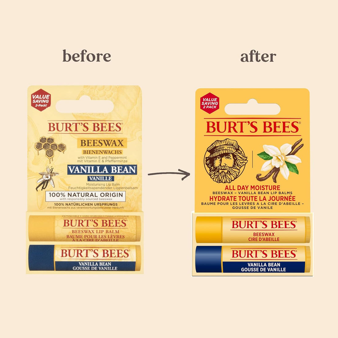 Burt's Bees Lip Balm Duo Pack, Includes Moisturising Beeswax with Peppermint & Vitamin E and Vanilla Bean, 2x4.25g Halalzen