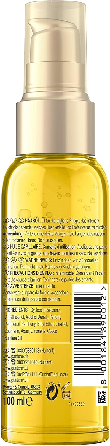 Pantene Pro-V Coconut Infused Hair Oil for Intensive Moisture, Hair Care Shine, Hair Care for Dry Hair, Hair Care, Hair Oil, Beauty, Gold, 100 ml