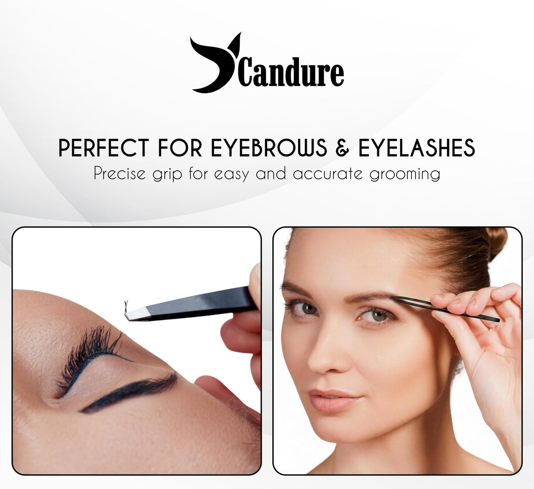 Candure Tweezers for Eyebrows - Professional Stainless Steel Slanted and Pointed Tip Hair Tweezers Set for Ingrown Hair, Blackhead Removal, Eyebrows Plucking Beauty Tool for Women Halalzen