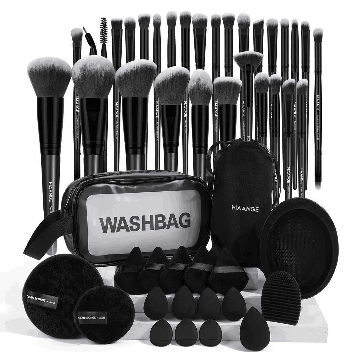 MAANGE Makeup Brush Set 49 Pcs Makeup Tool Set Premium Synthetic Foundation Powder Concealers Eye shadows Blush Makeup Brushes (Black, 49 Piece Set) Halalzen