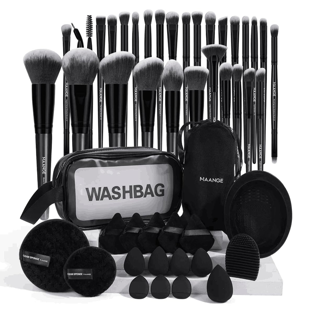 MAANGE Makeup Brush Set 49 Pcs Makeup Tool Set Premium Synthetic Foundation Powder Concealers Eye shadows Blush Makeup Brushes (Black, 49 Piece Set) Halalzen
