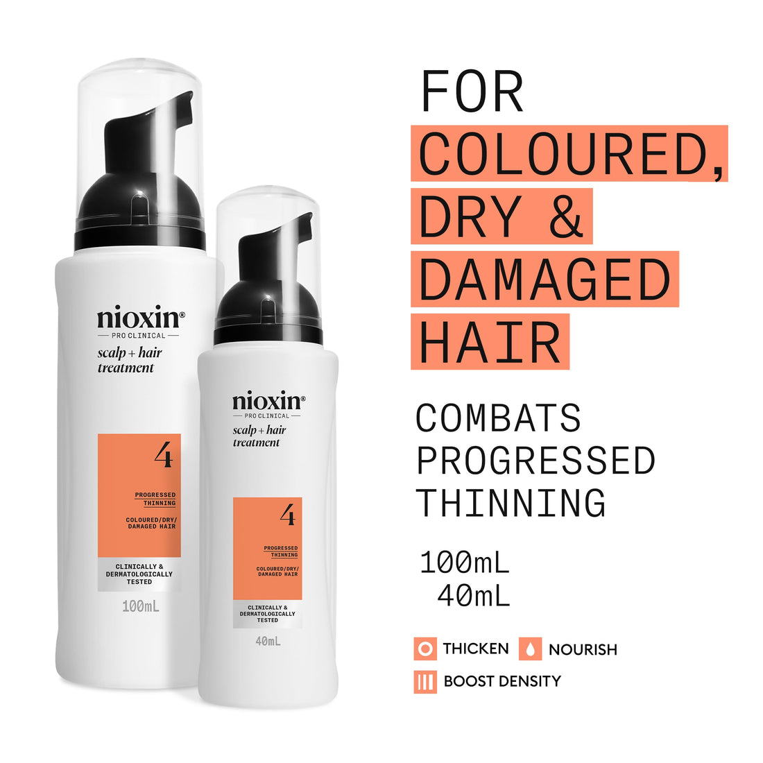 Nioxin System 4 - Hair Thickening System For Damaged Hair with Progressed Thinning - Biotin & Niacinamide - Shampoo, Conditioner, Serum