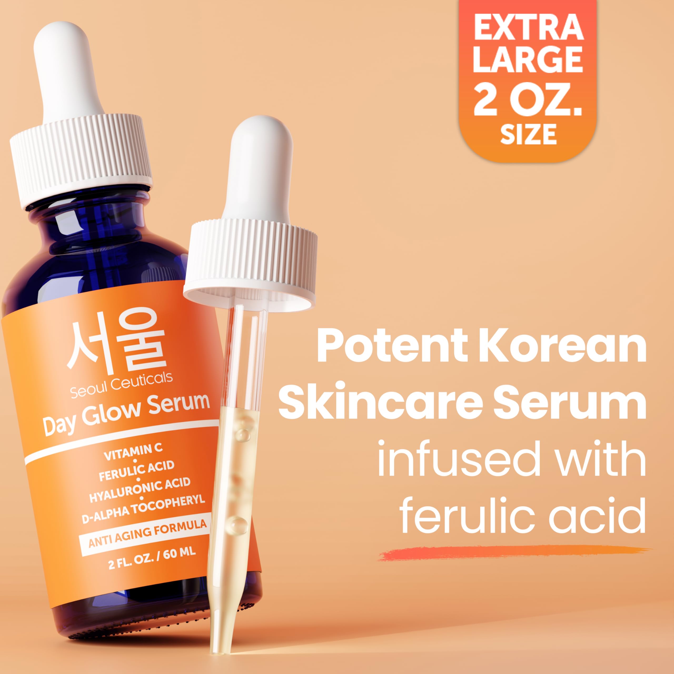 SeoulCeuticals Korean Skin Care 20% Vitamin C Hyaluronic Acid Serum + CE Ferulic Acid - Potent Anti Aging, Anti Wrinkle Korean Beauty 1oz Halalzen