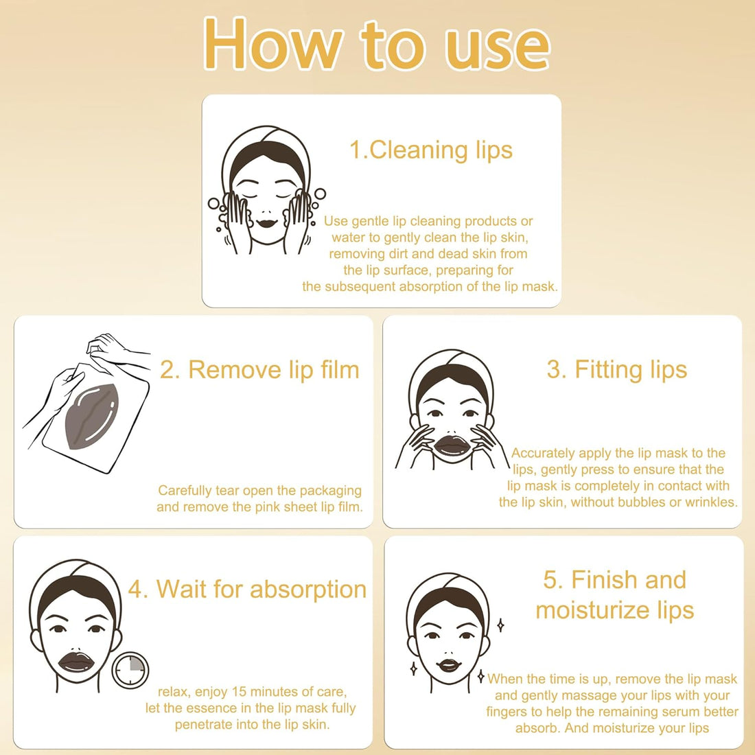 Golden Collagen Flake Lip Mask 20 Pieces,Multifunctional Lip Care for Luscious Lips,24K Gold Bulk Lip Masks Individually Wrapped,Hydration,Anti Wrinkle,Fade Lip Darkening,Soothing Nourishing Halalzen